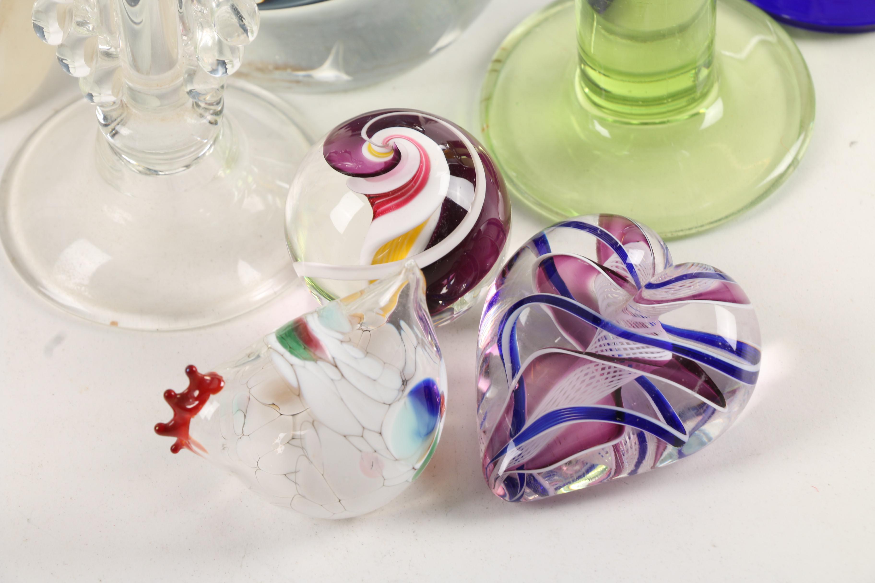 Art Glass Vase, Perfume Bottle, Paperweights, and Other Decor