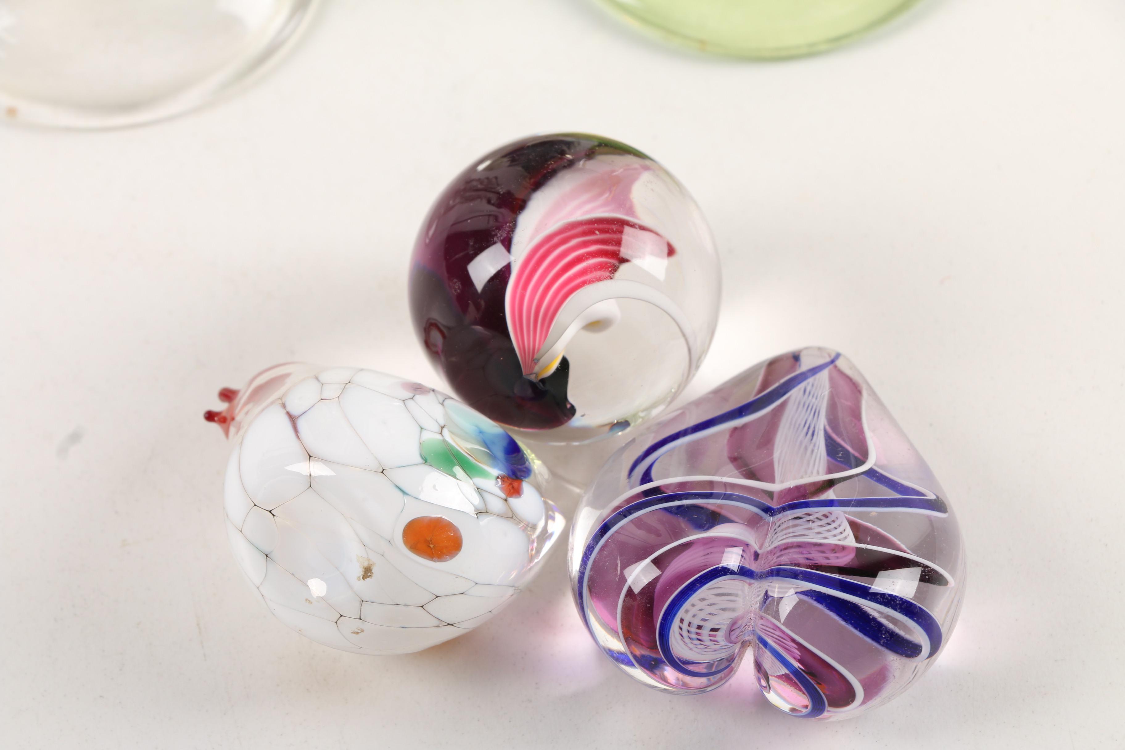 Art Glass Vase, Perfume Bottle, Paperweights, and Other Decor