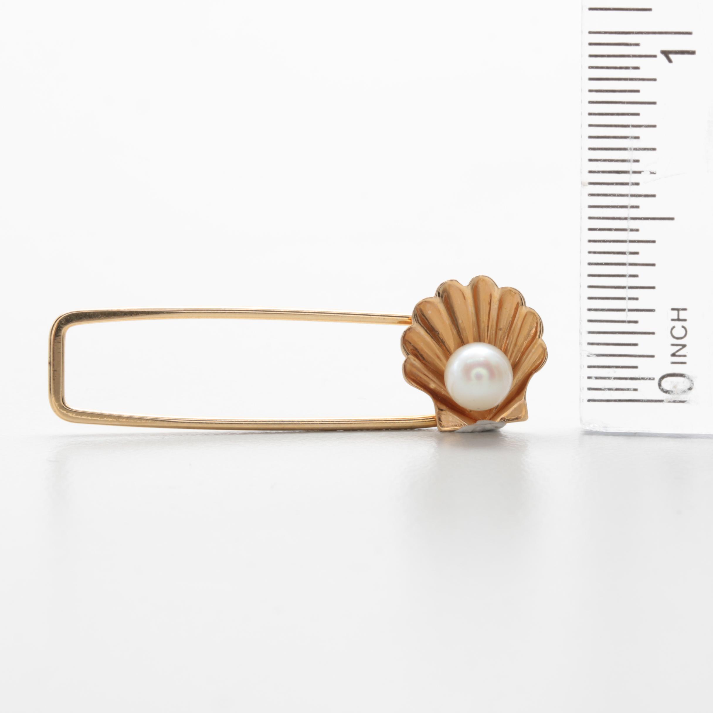 14K Yellow Gold Pin Selection Including a Cultured Pearl