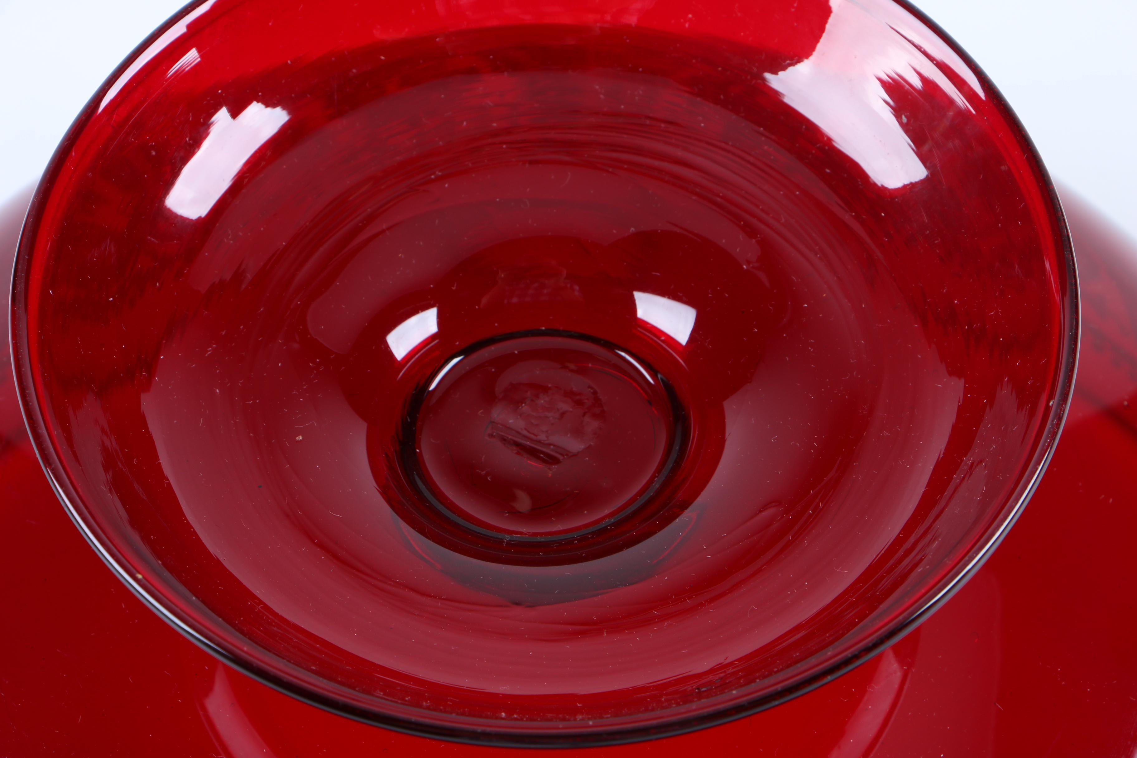 Blown Ruby Glass Compote with Gilt Acanthus Leaves