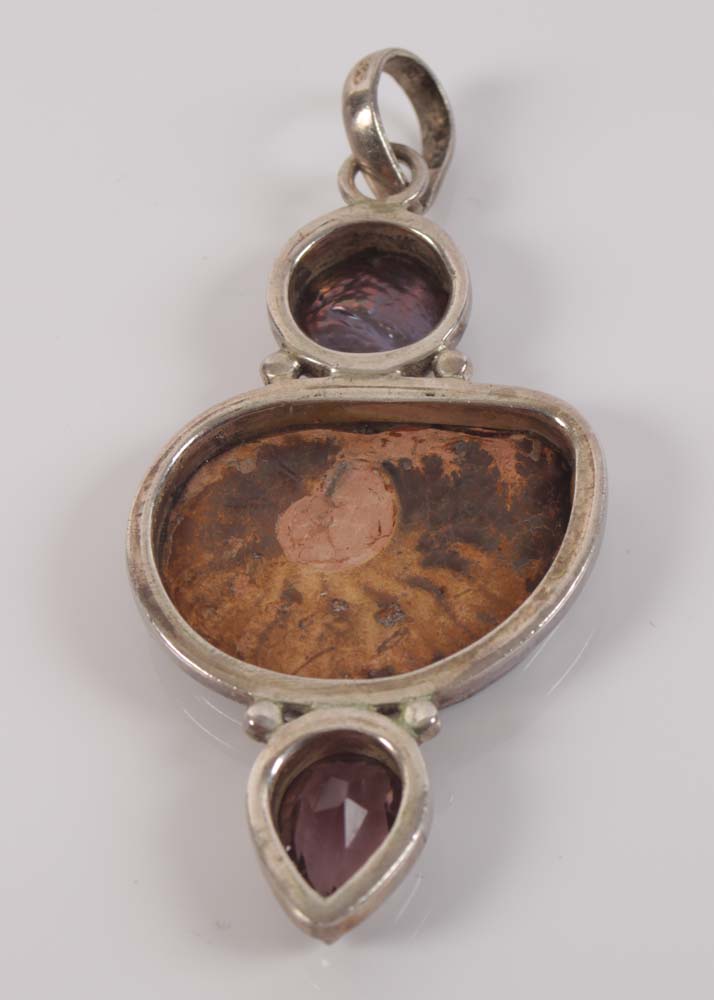 Sterling Silver Ammonite and Coin Pearl, Quartz Pendants