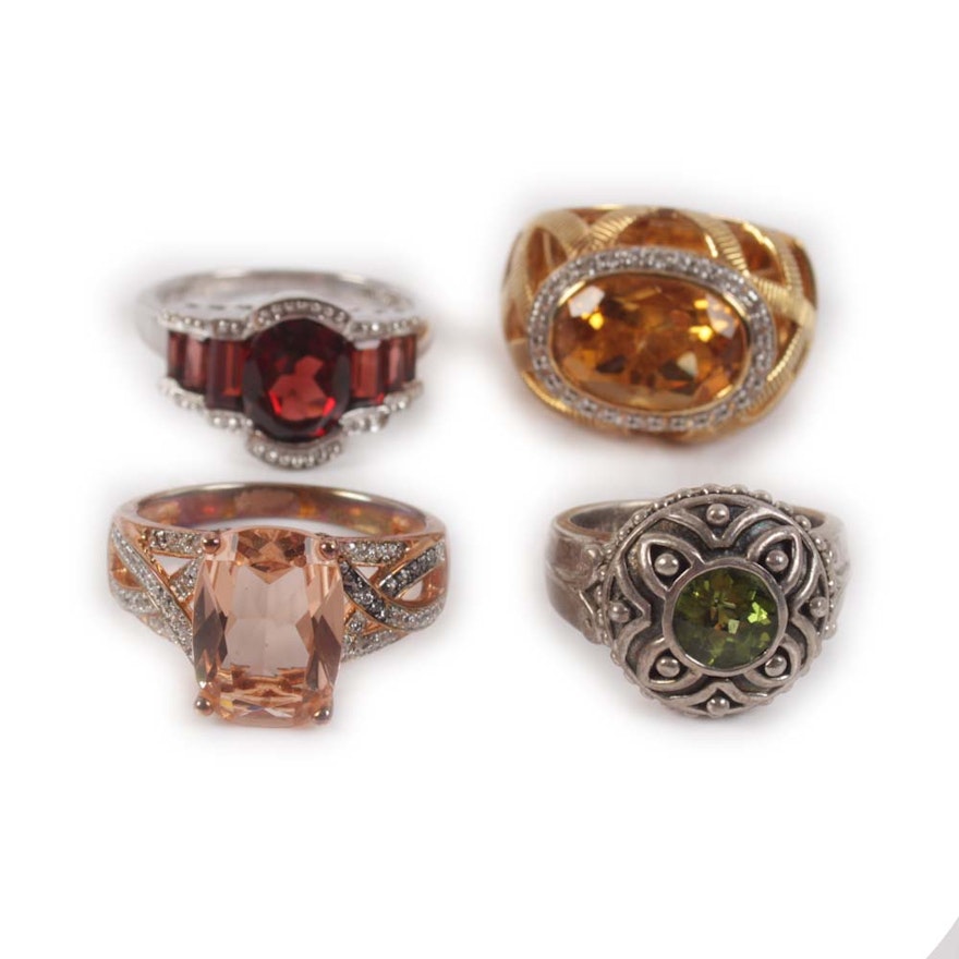 Sterling Rings Featuring 1.50 CT Peridot, 5.00 CTW Garnet, 5.25 CT Citrine