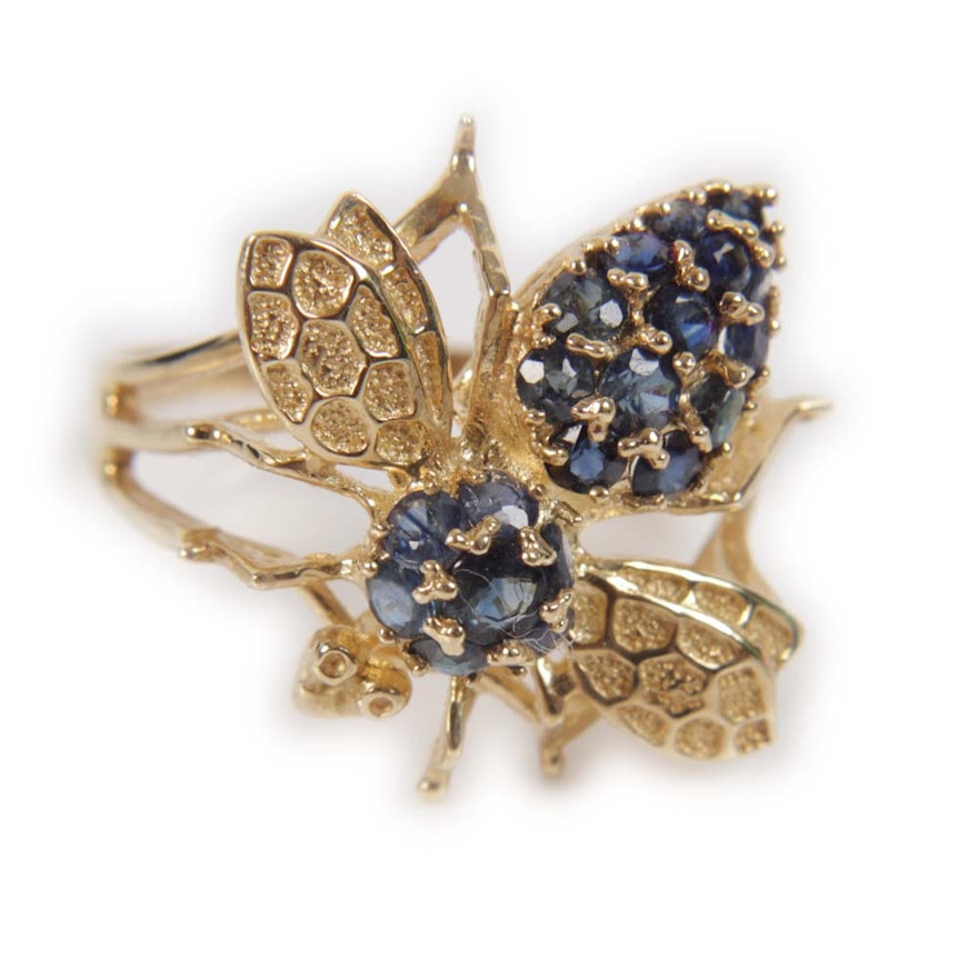 14K Yellow Gold and 1.06 CTW Sapphire Bee Ring