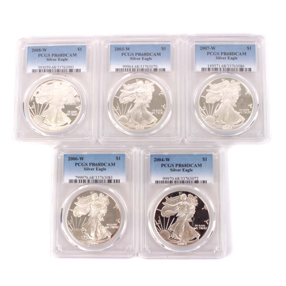 PCGS Graded Silver Eagle Proof Dollar Coins