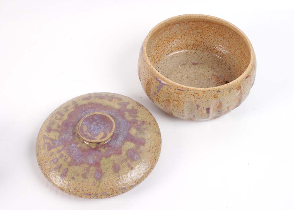 Signed Hand Thrown Stoneware Kitchenware Featuring Brown Pottery