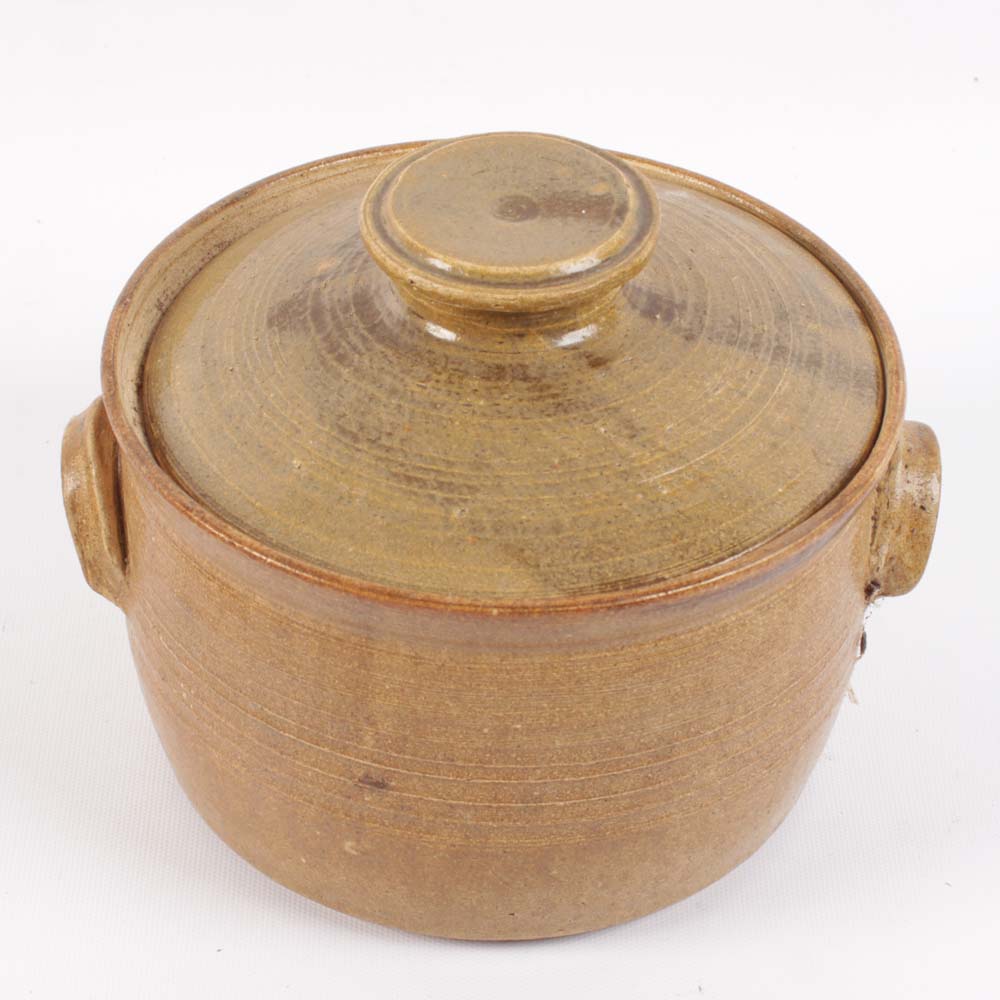 Signed Hand Thrown Stoneware Kitchenware Featuring Brown Pottery