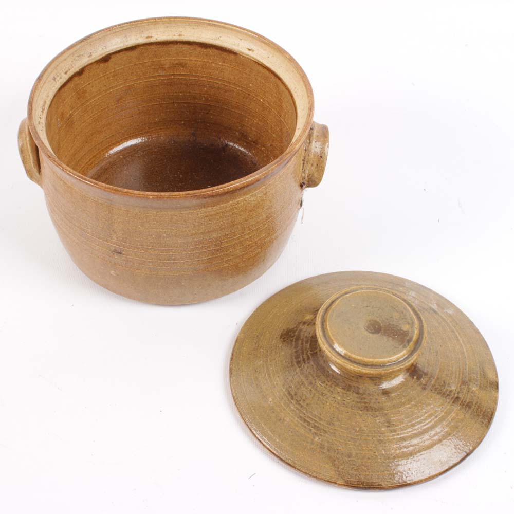 Signed Hand Thrown Stoneware Kitchenware Featuring Brown Pottery