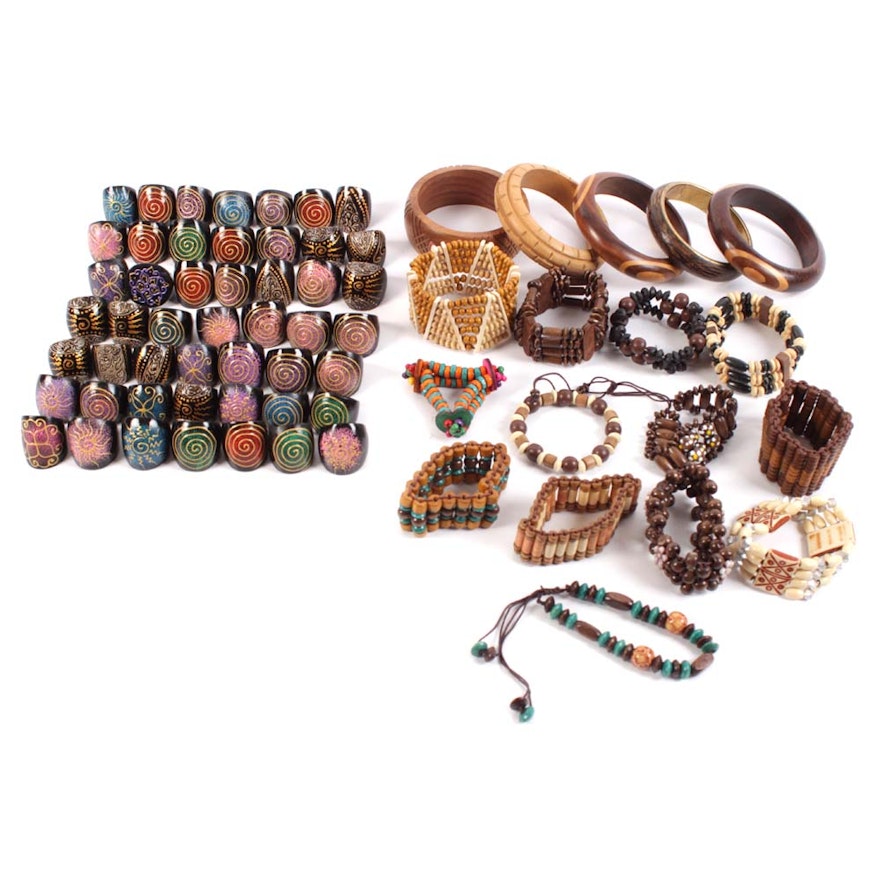 Wooden Bracelet and Ring Assortment