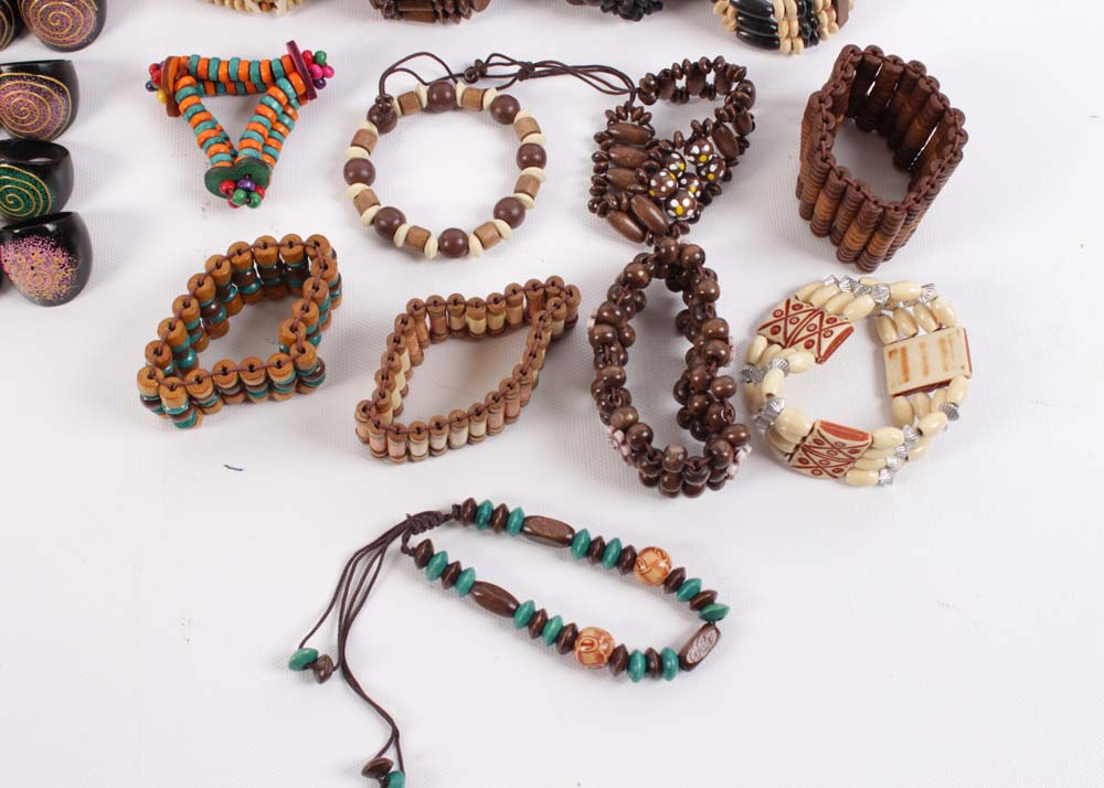 Wooden Bracelet and Ring Assortment