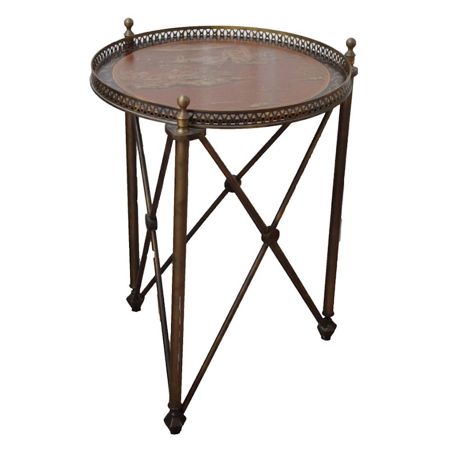 Metal Table with Asian Inspired Wood Round Top