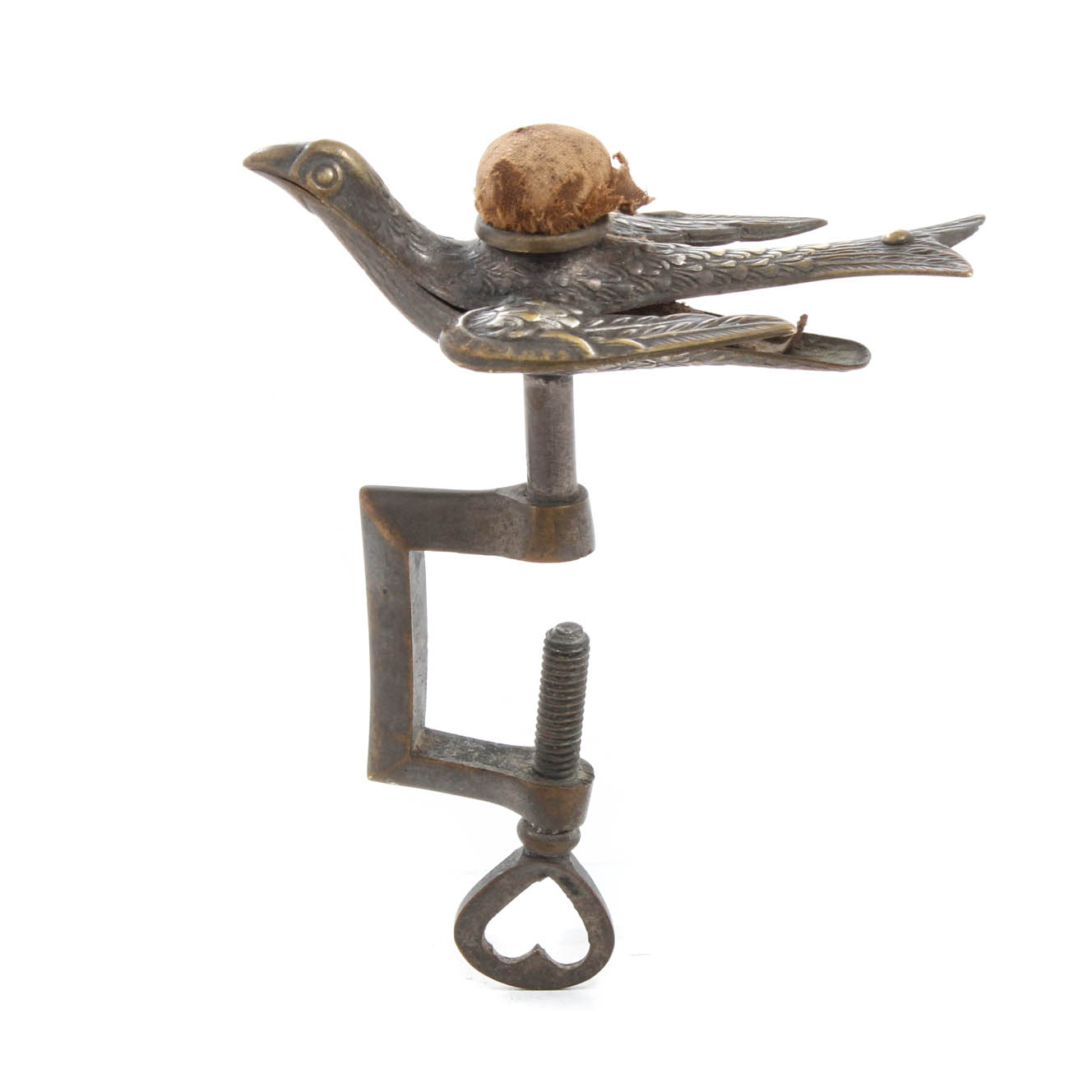 Antique Victorian Era Charles Waterman Brass Sewing Bird