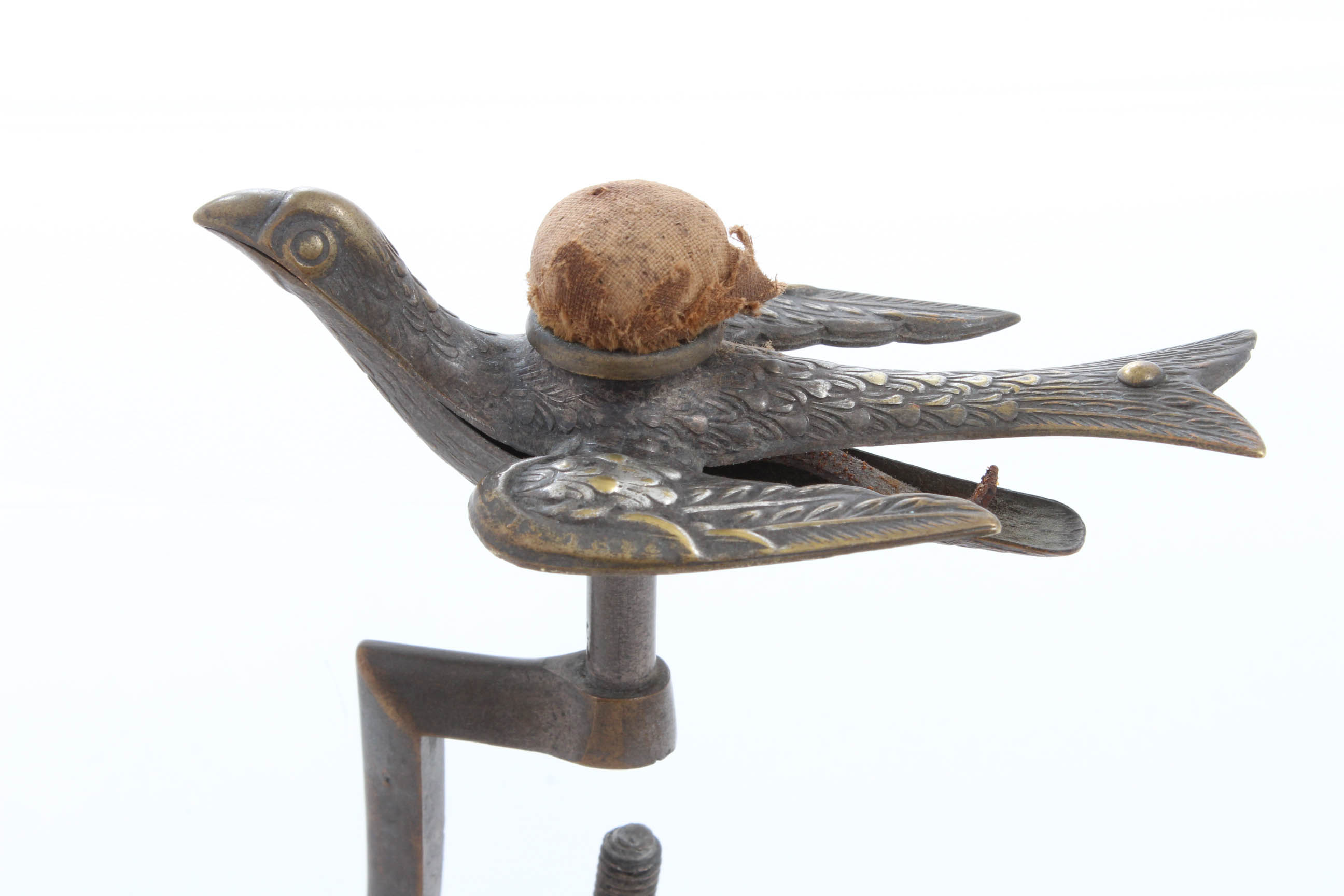 Antique Victorian Era Charles Waterman Brass Sewing Bird