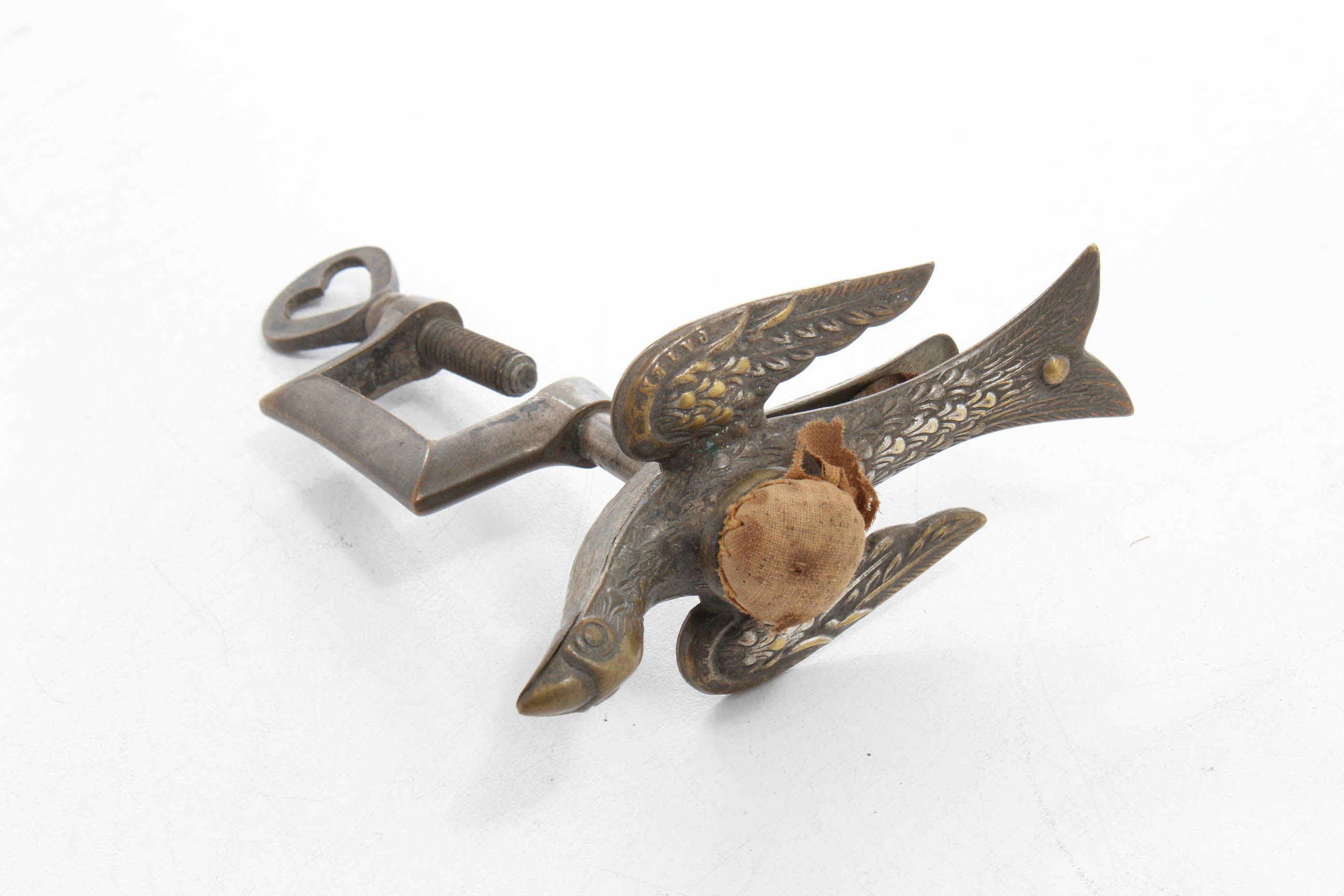 Antique Victorian Era Charles Waterman Brass Sewing Bird