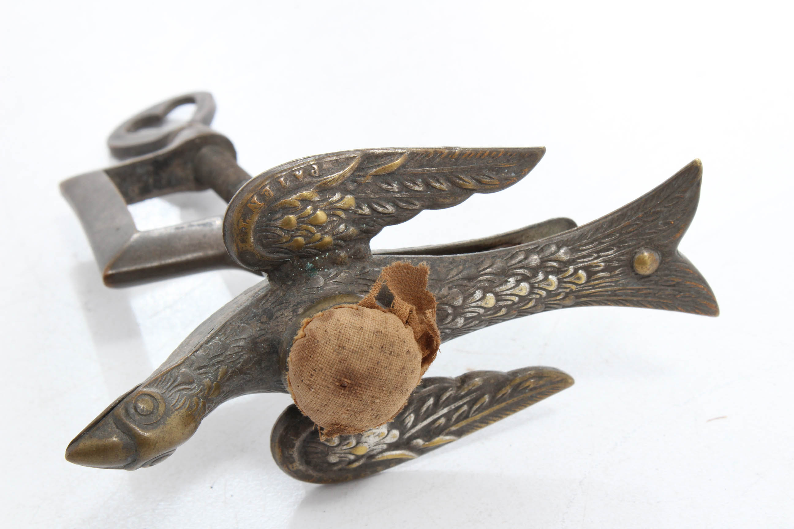 Antique Victorian Era Charles Waterman Brass Sewing Bird