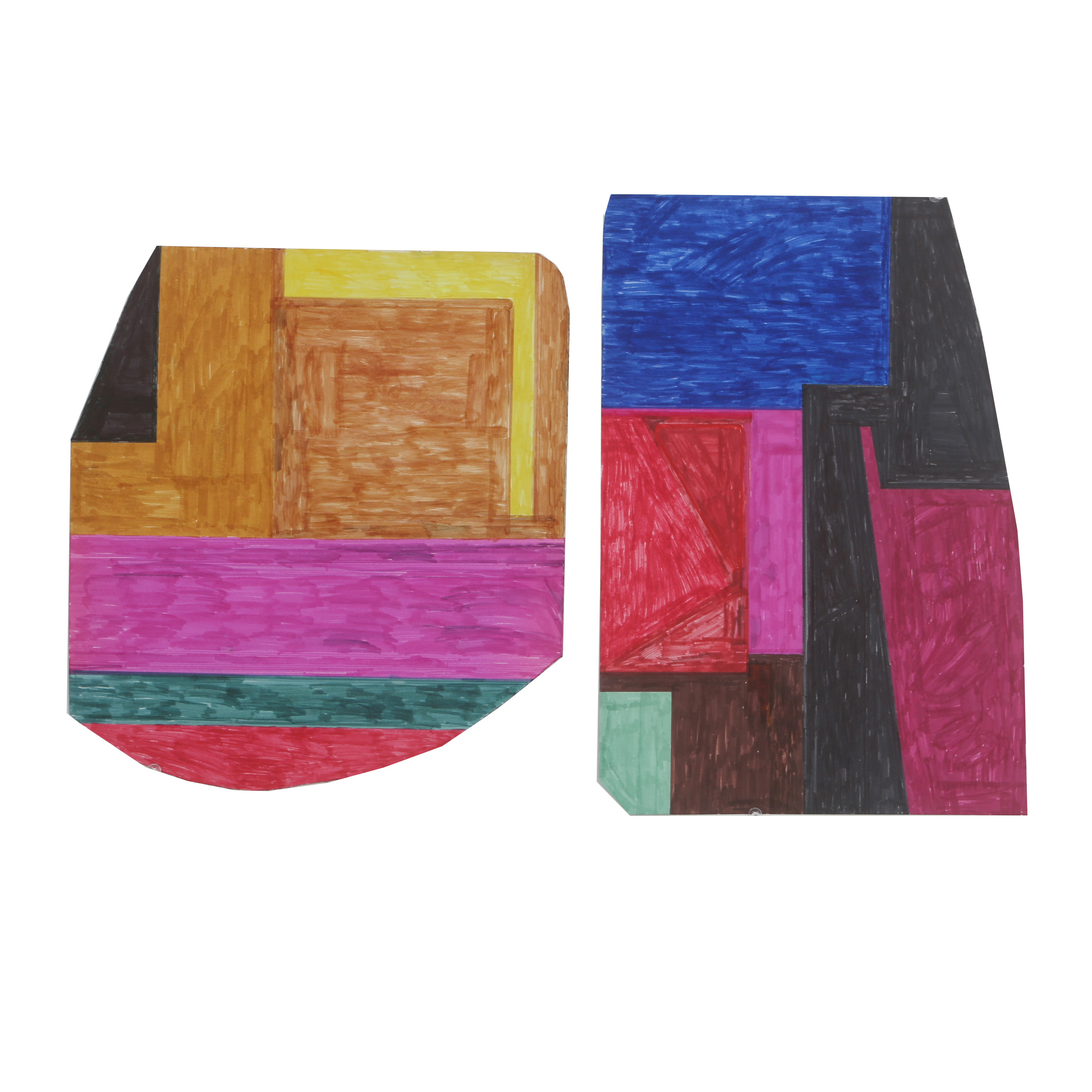 Pair of John Nusekabel Abstract Marker Drawings