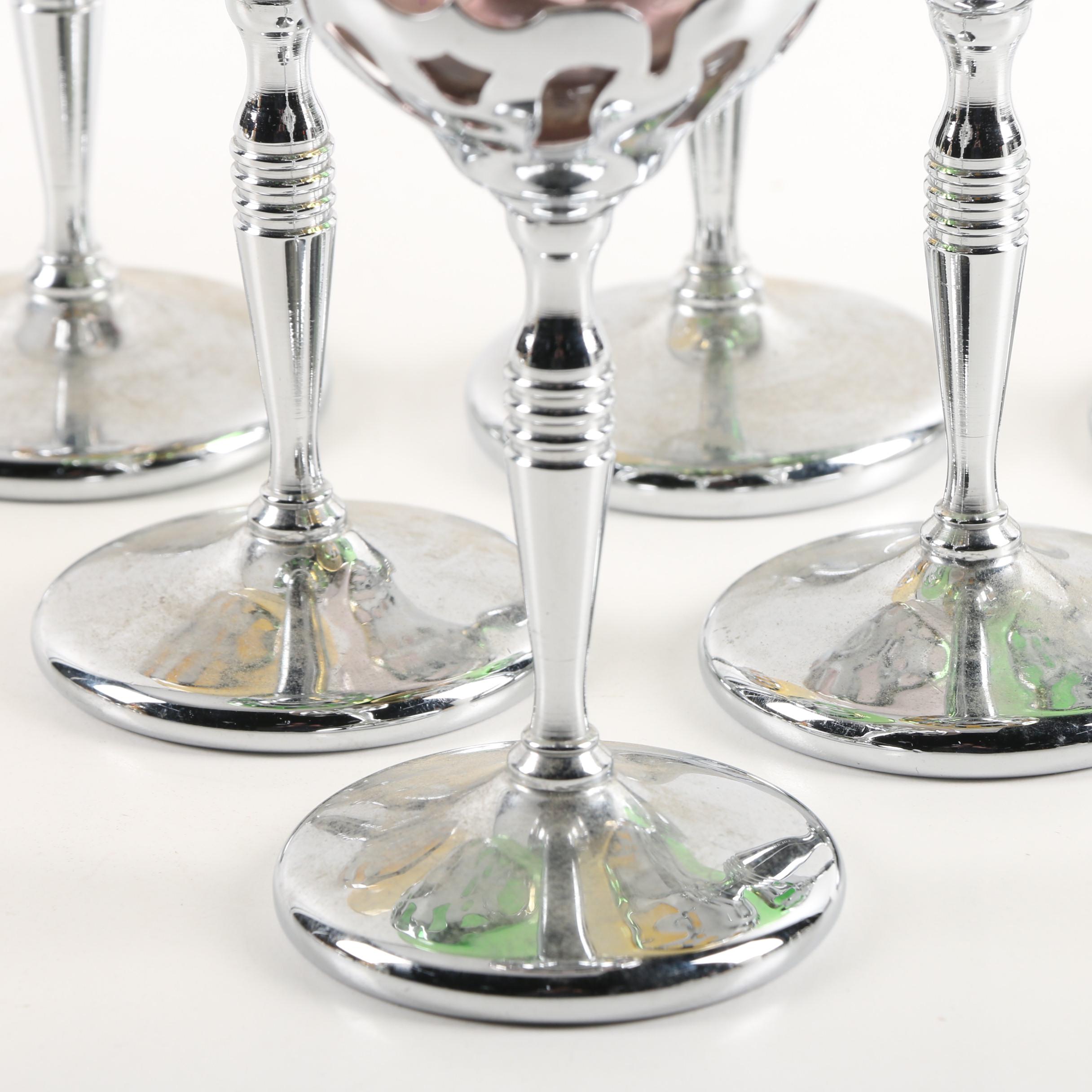 Farber Bros. "Krome Kraft" Colored Glass Stemware and Serveware