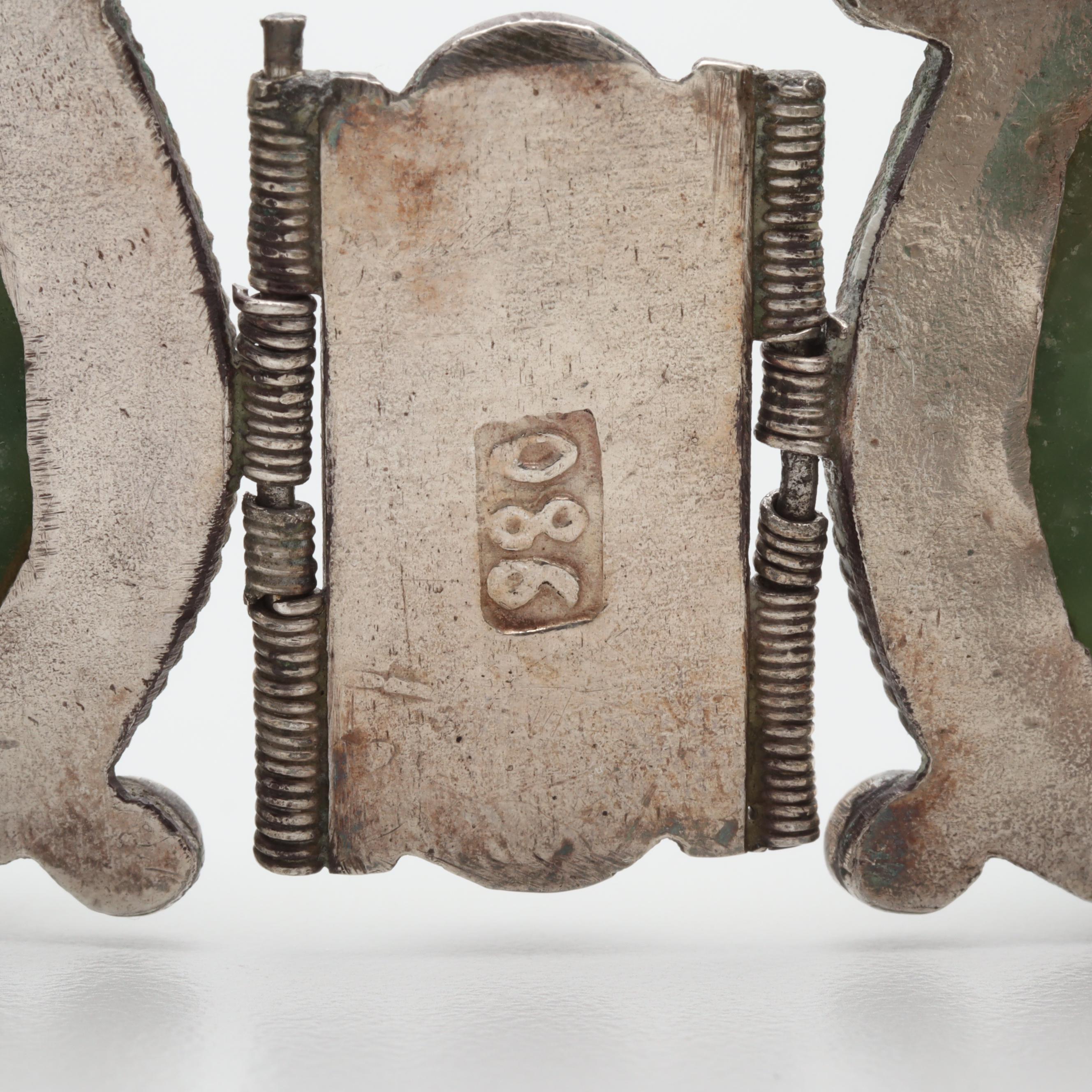 Vintage Mexican 980 Silver Figural Carved Calcite Bracelet