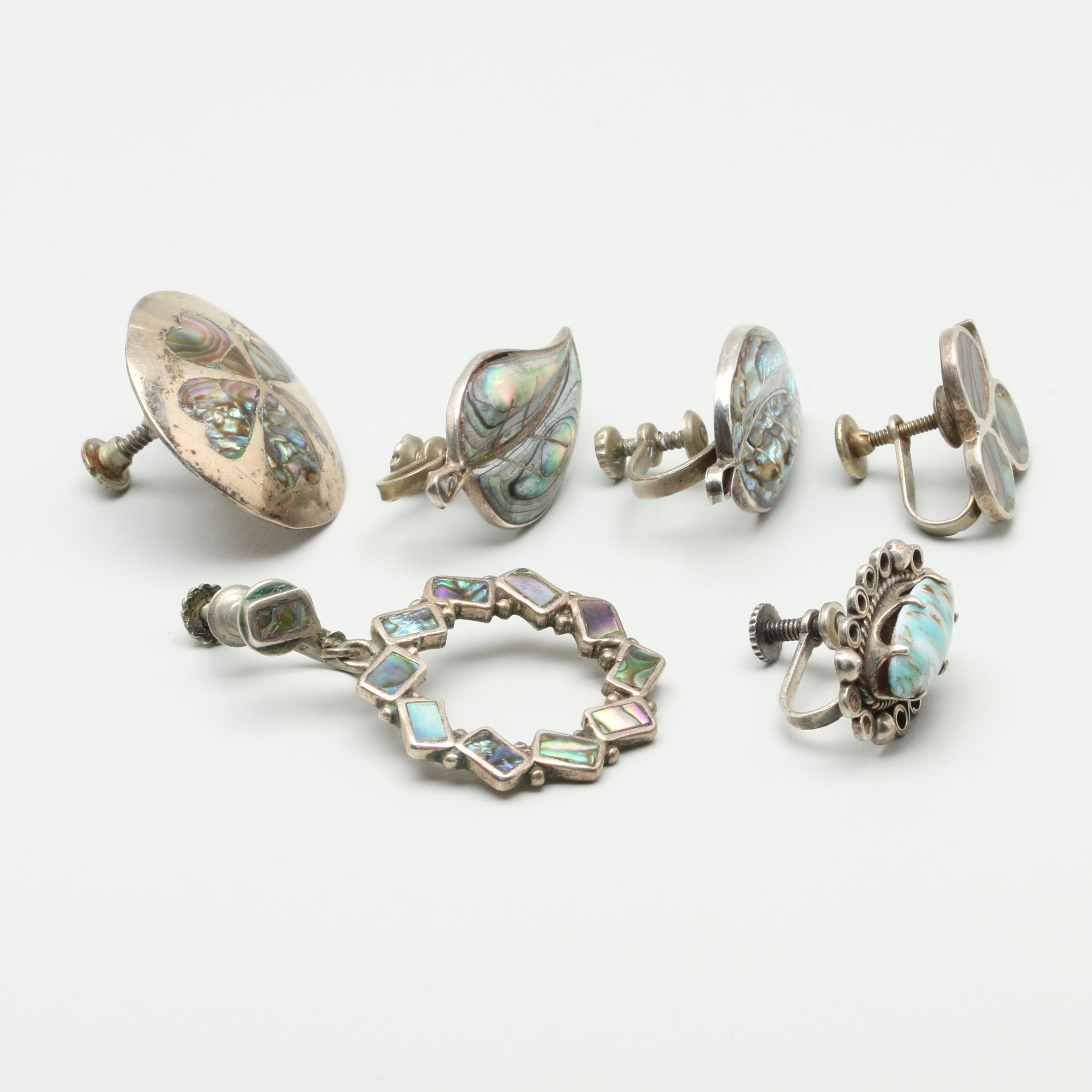Sterling Silver Jewelry Selection Including Abalone and Glass