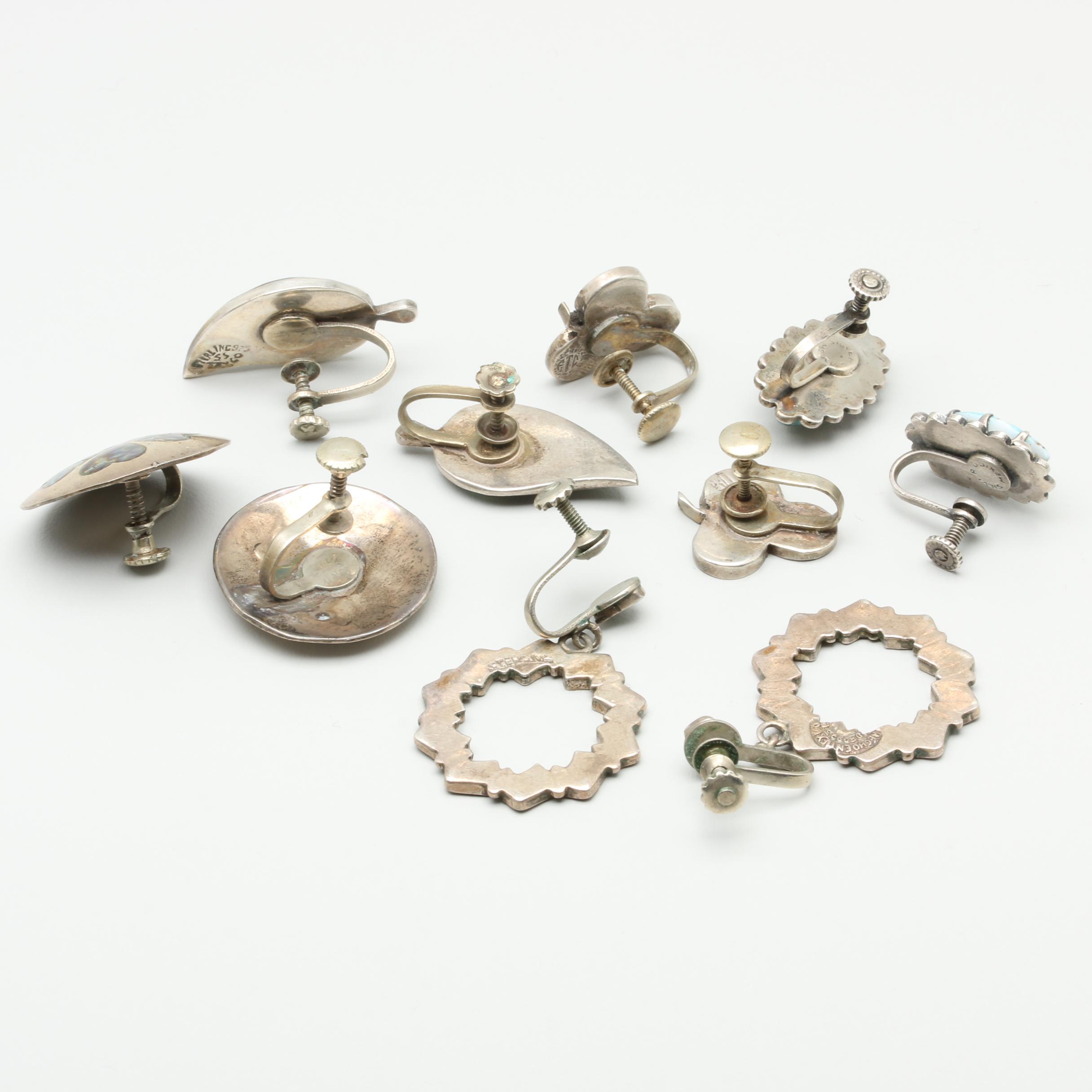 Sterling Silver Jewelry Selection Including Abalone and Glass