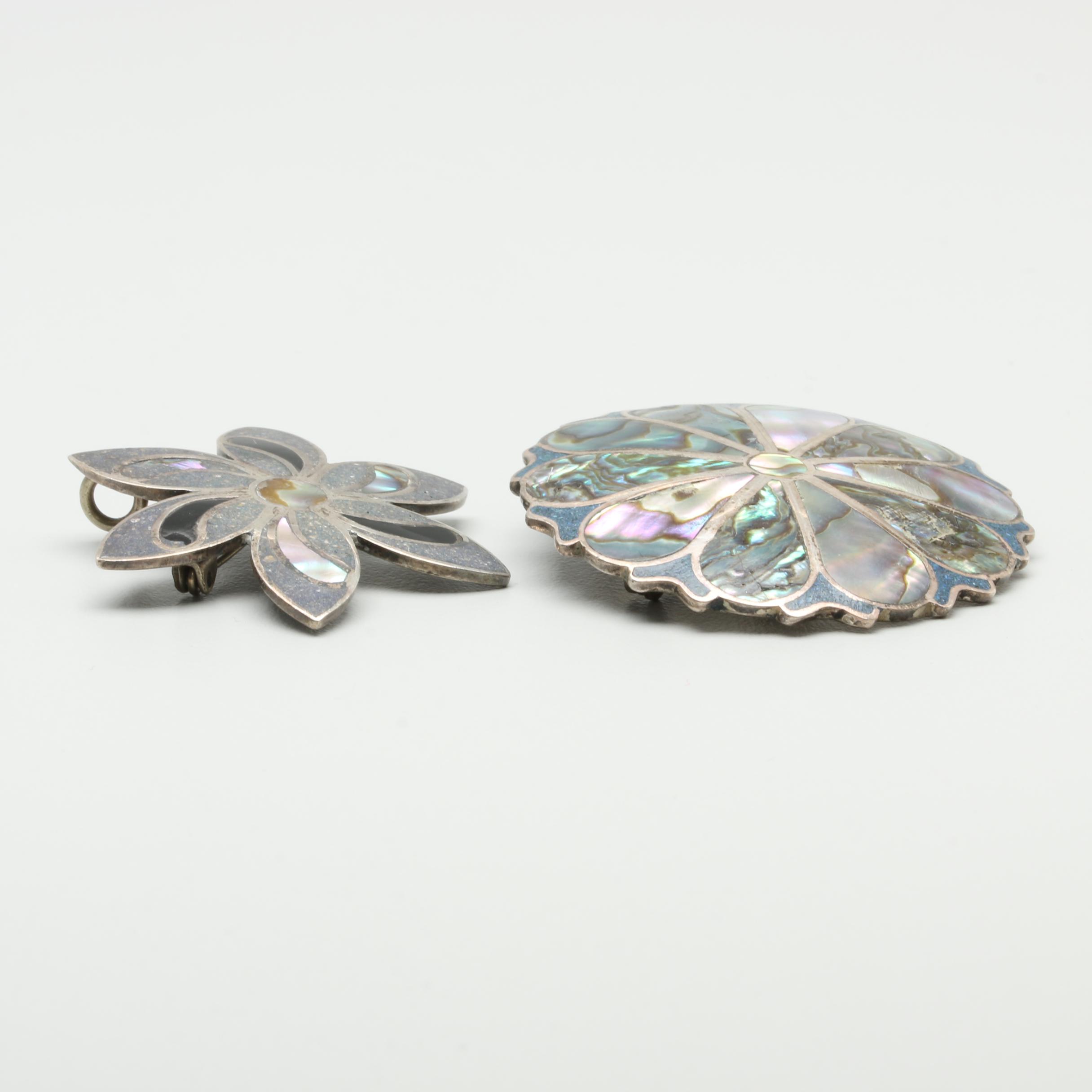 Sterling Silver Jewelry Selection Including Abalone and Glass