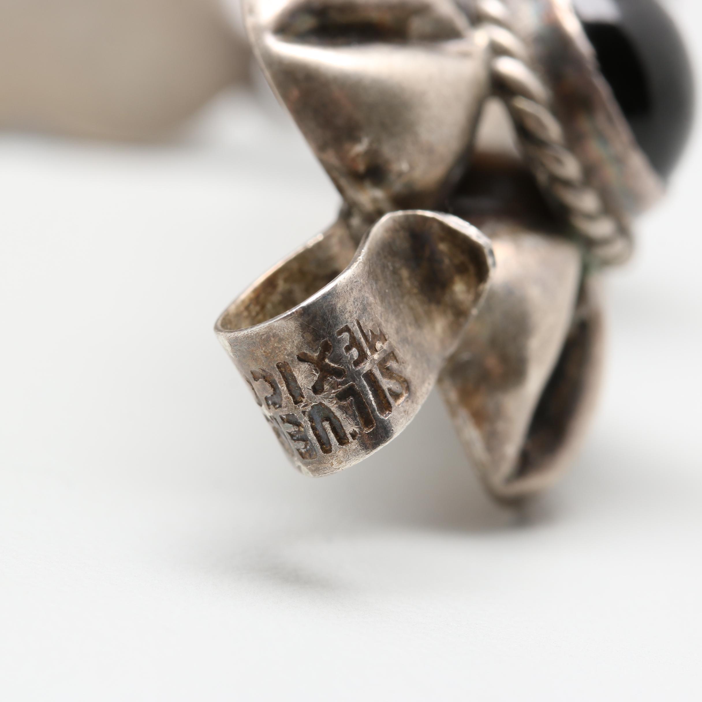 Mexican Sterling Abalone, Imitation Turquoise and Imitation Black Onyx Bracelets