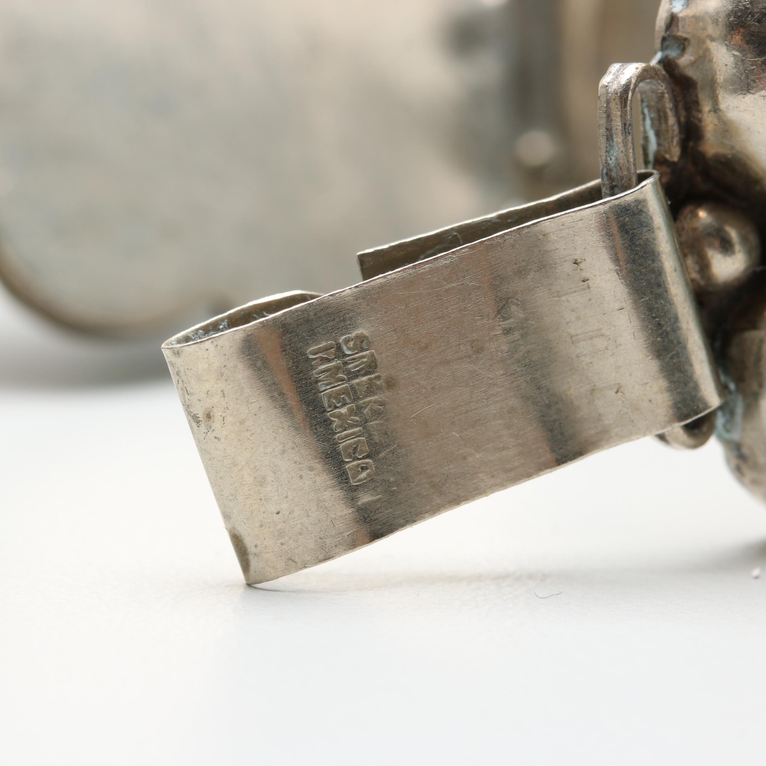Mexican Sterling Abalone, Imitation Turquoise and Imitation Black Onyx Bracelets