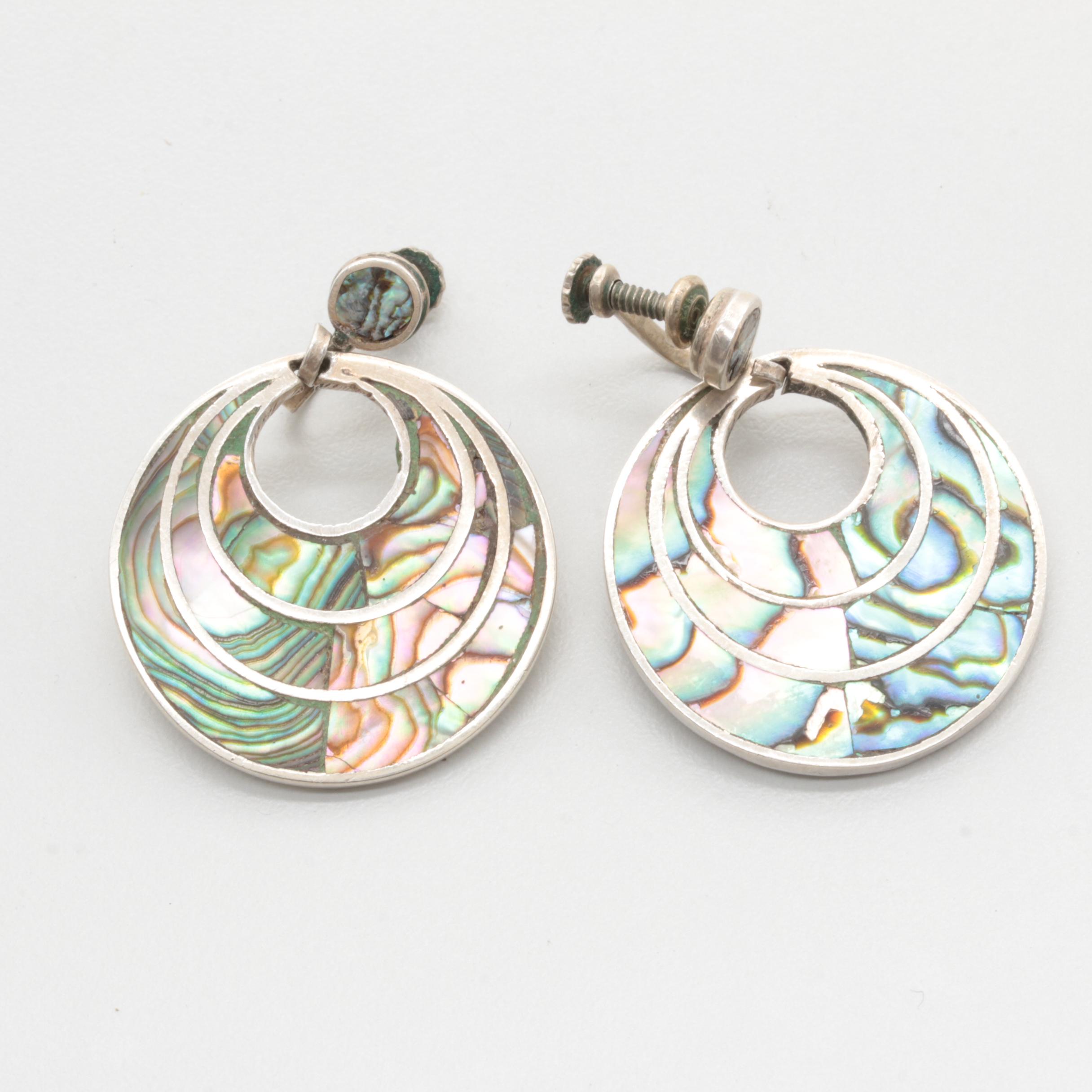 Mexican Sterling Silver Abalone Earrings and Bracelet
