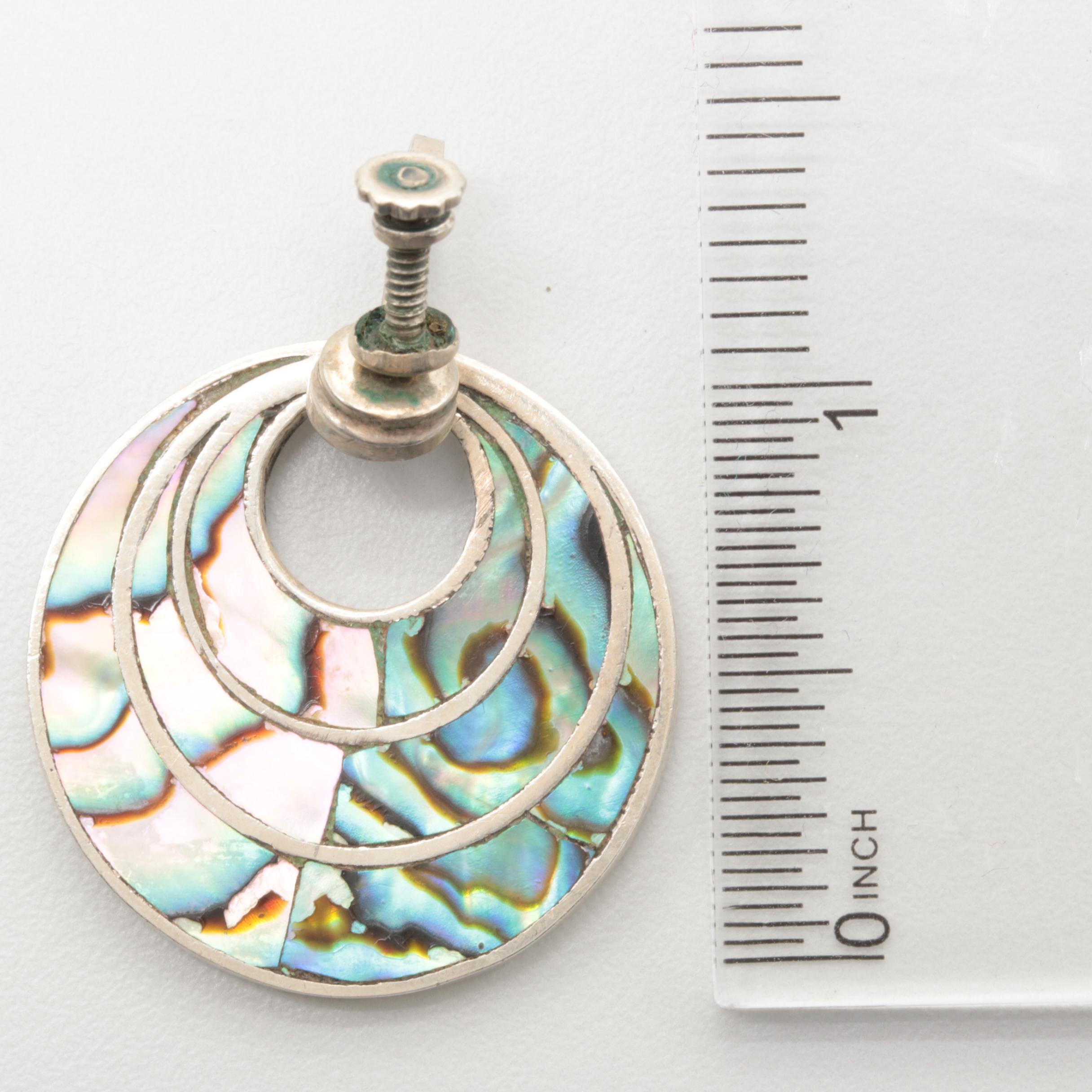 Mexican Sterling Silver Abalone Earrings and Bracelet