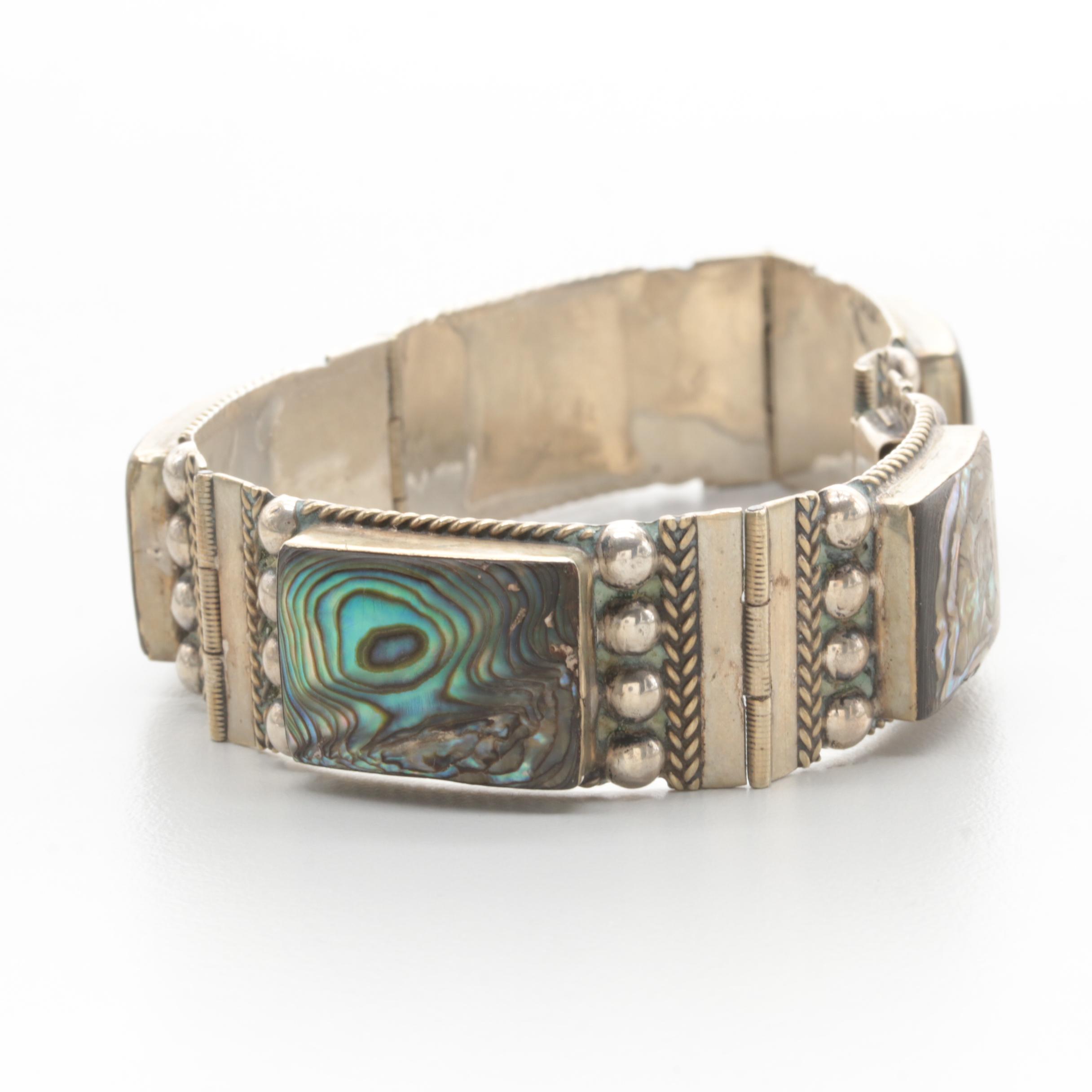 Mexican Sterling Silver Abalone Earrings and Bracelet