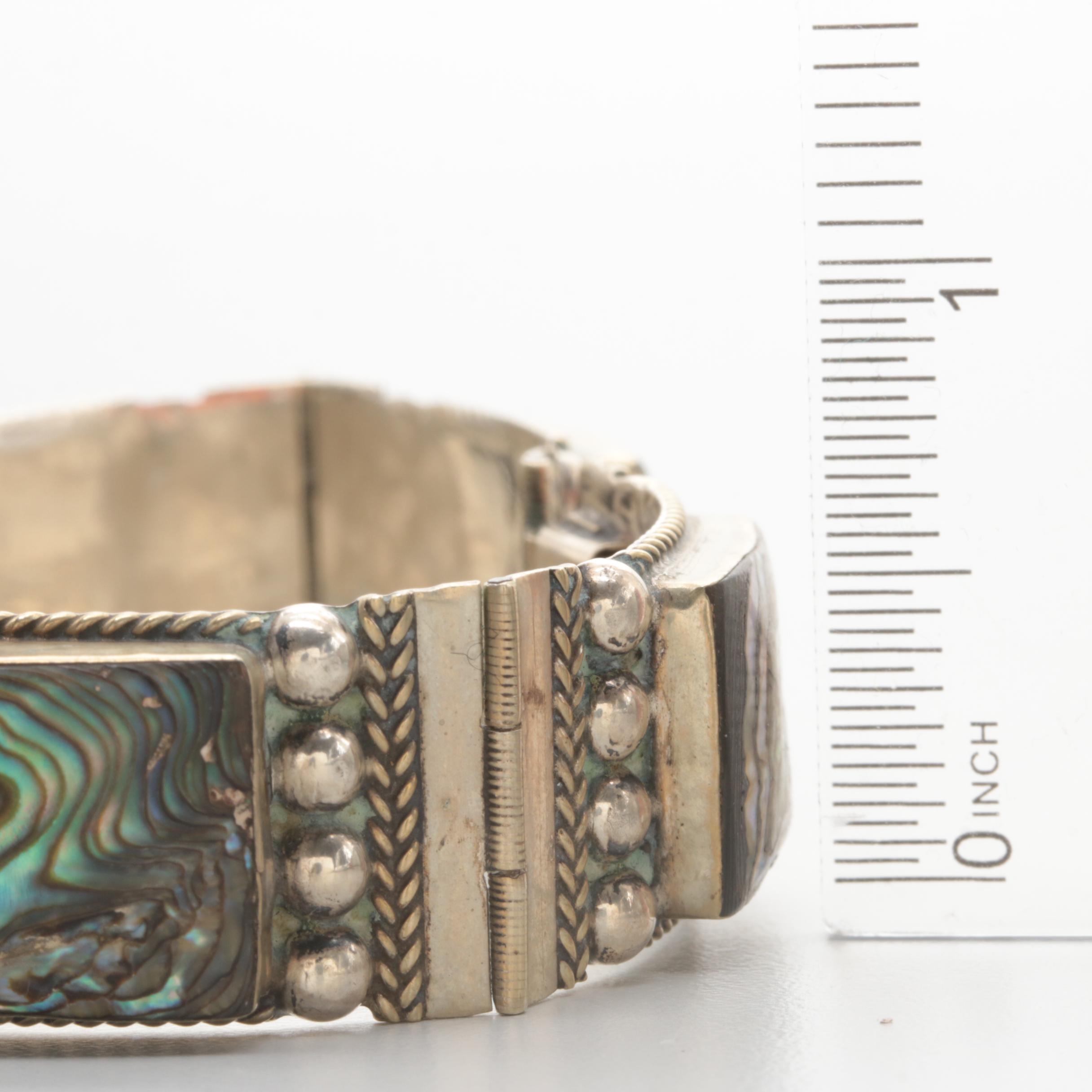 Mexican Sterling Silver Abalone Earrings and Bracelet