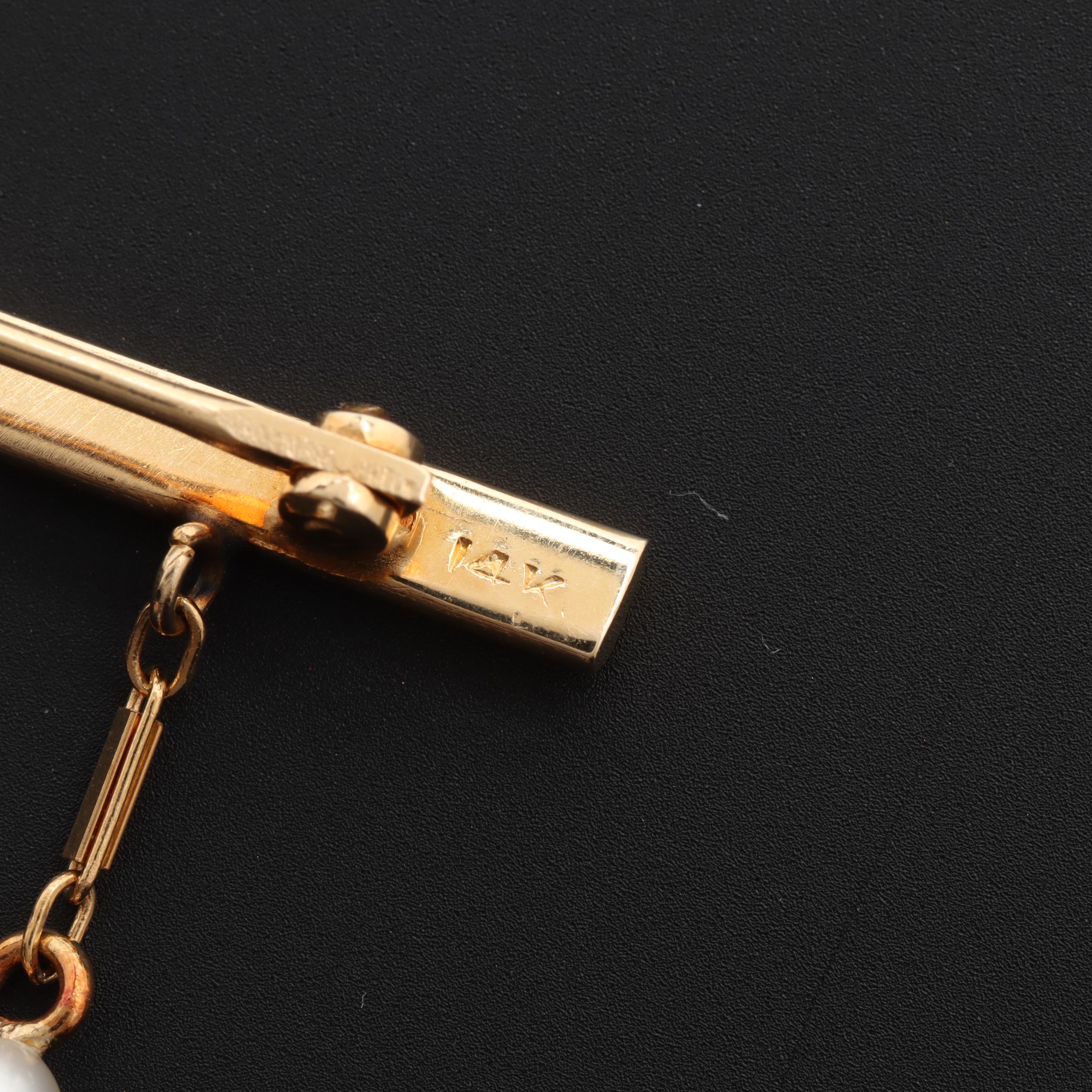 14K Yellow Gold Cultured Pearl Bar Brooch