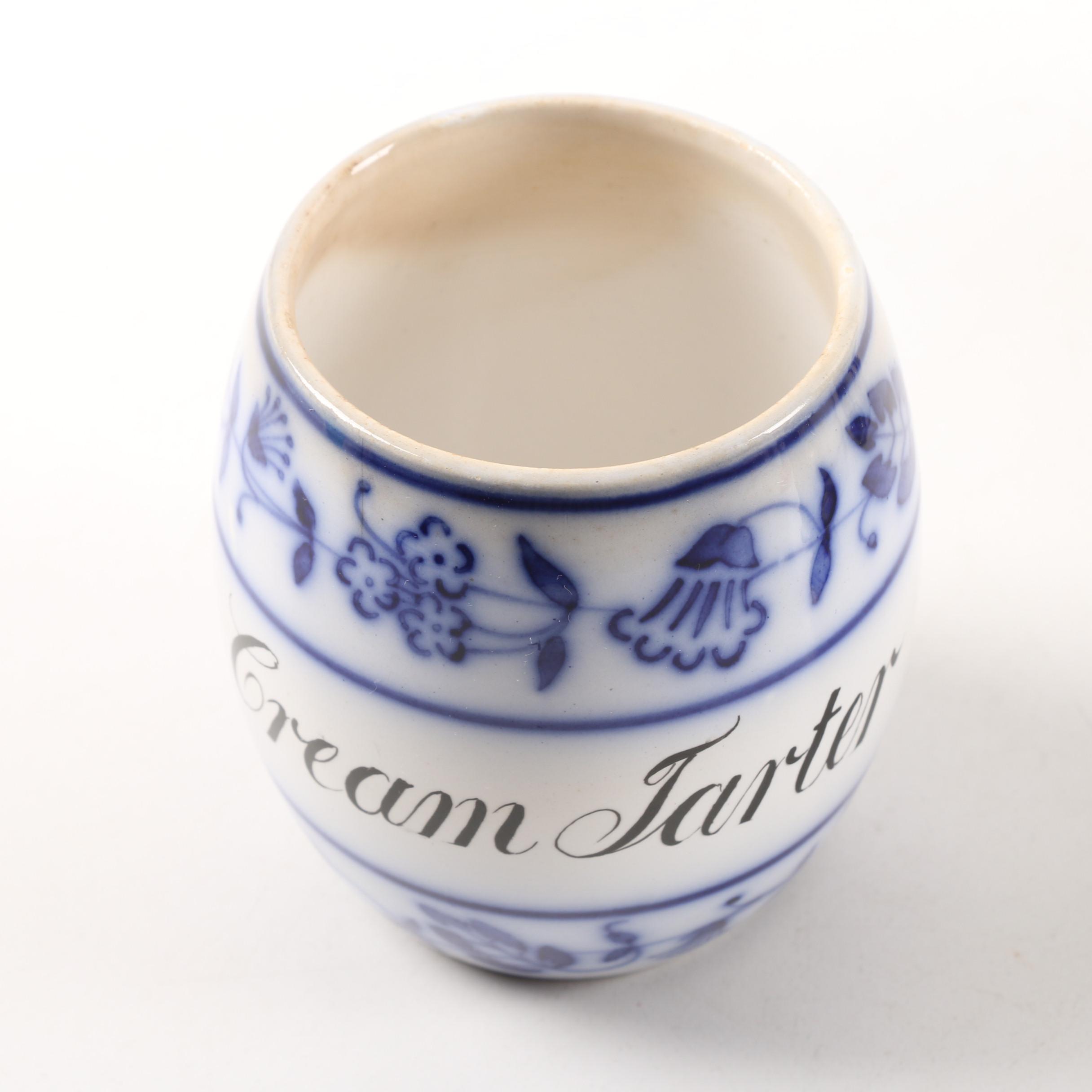 German "Blue Onion" Porcelain Lidded Canisters with Delft Holland Windmill