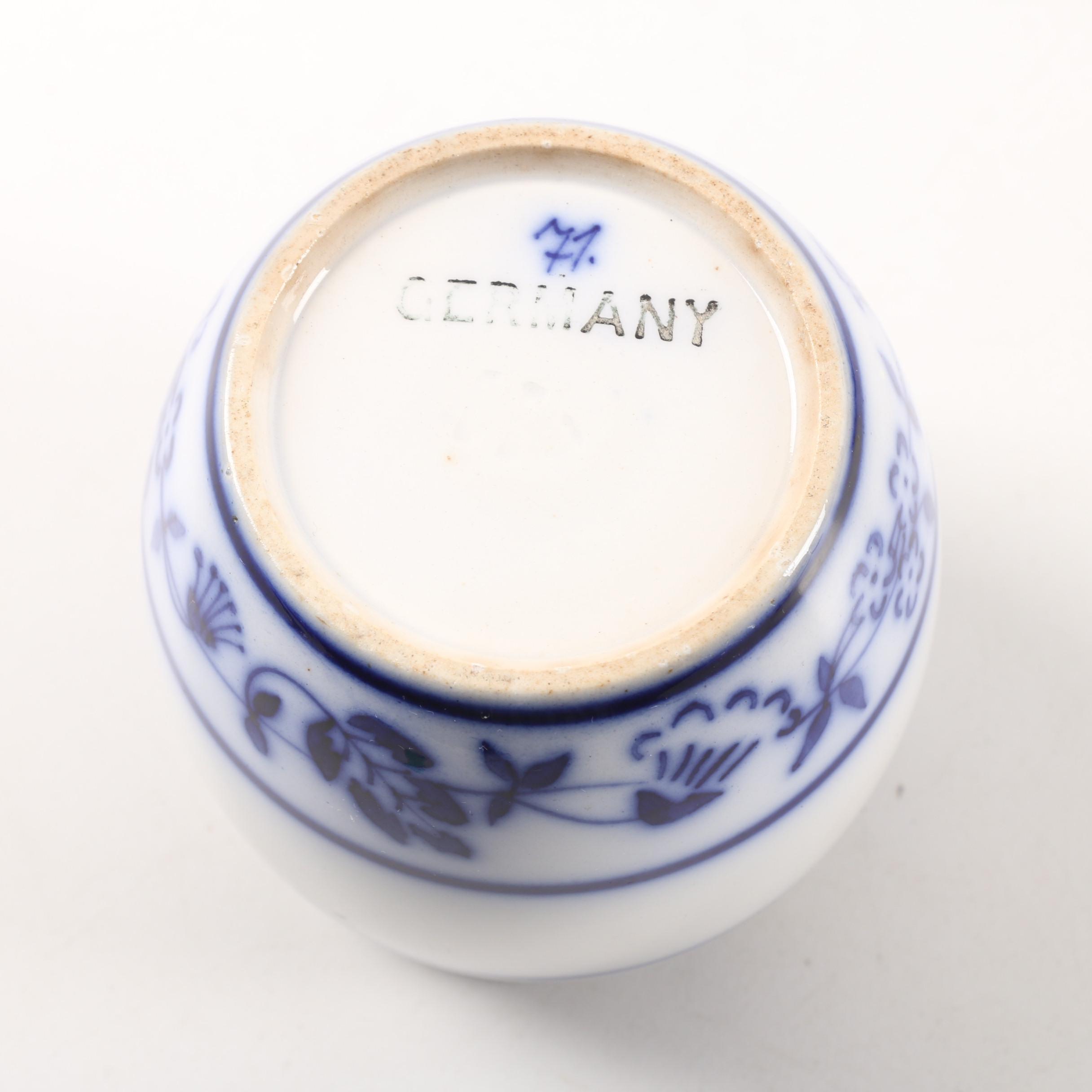 German "Blue Onion" Porcelain Lidded Canisters with Delft Holland Windmill