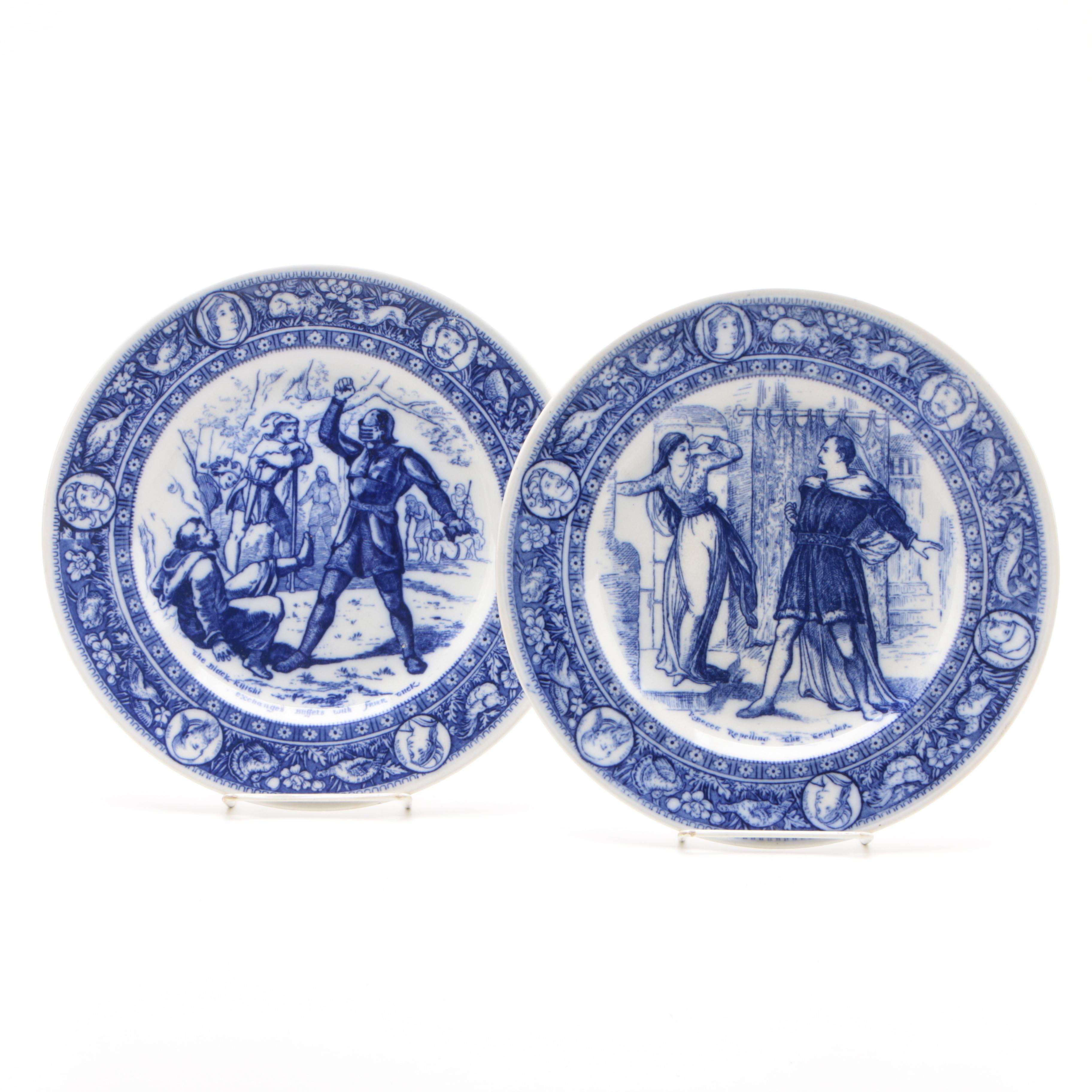 Antique Wedgwood "Ivanhoe" English Flow Blue Ironstone Dinner Plates