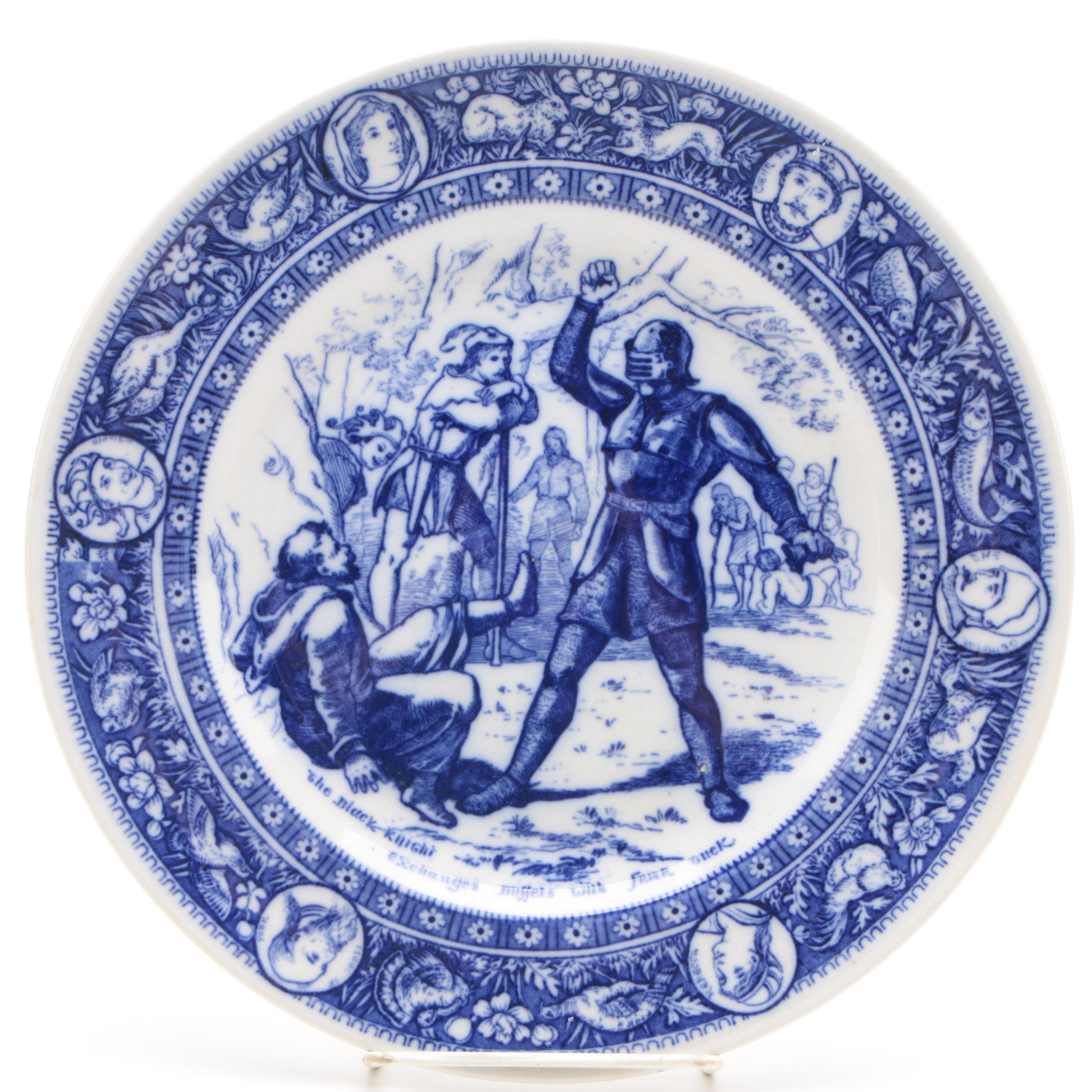 Antique Wedgwood "Ivanhoe" English Flow Blue Ironstone Dinner Plates