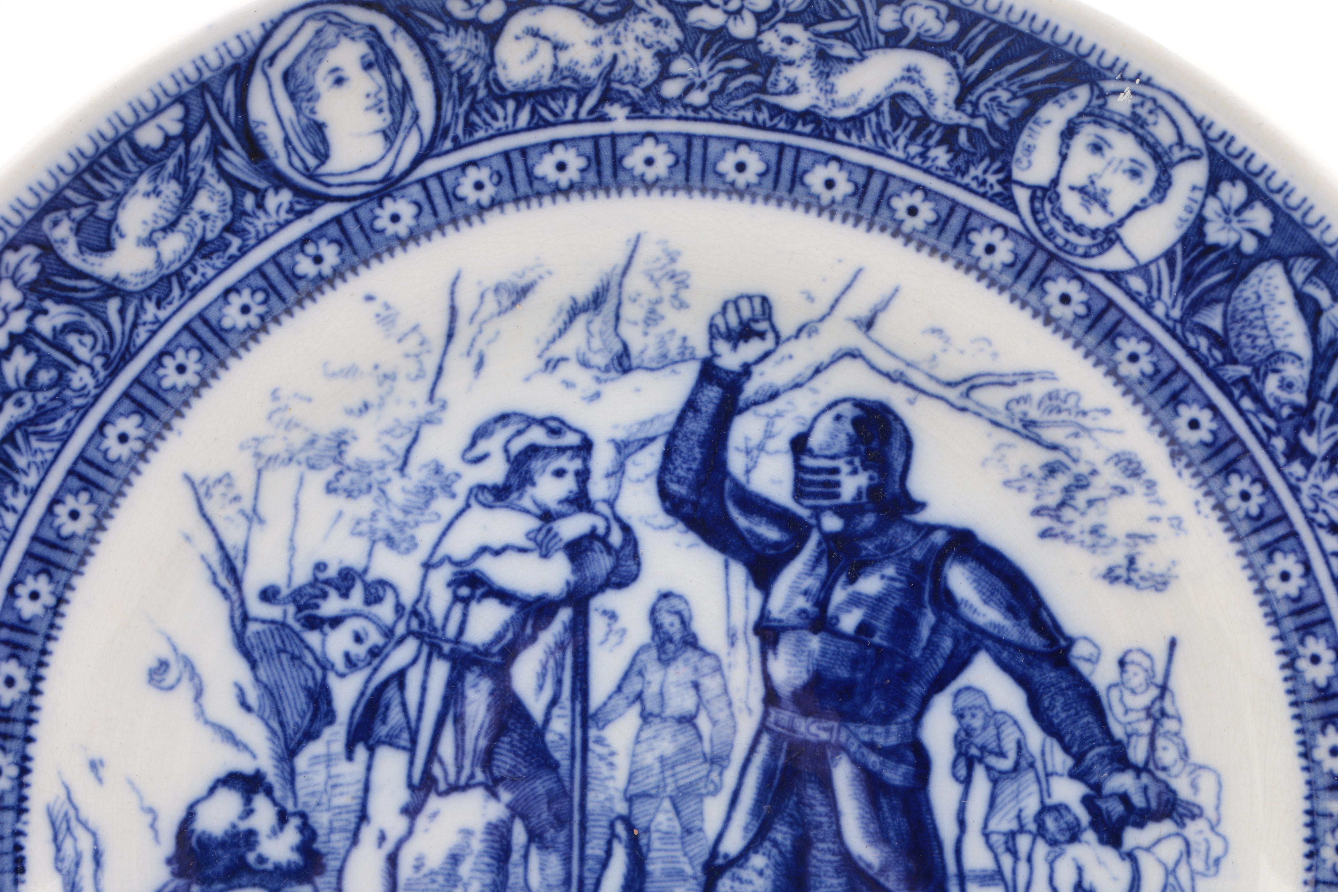 Antique Wedgwood "Ivanhoe" English Flow Blue Ironstone Dinner Plates