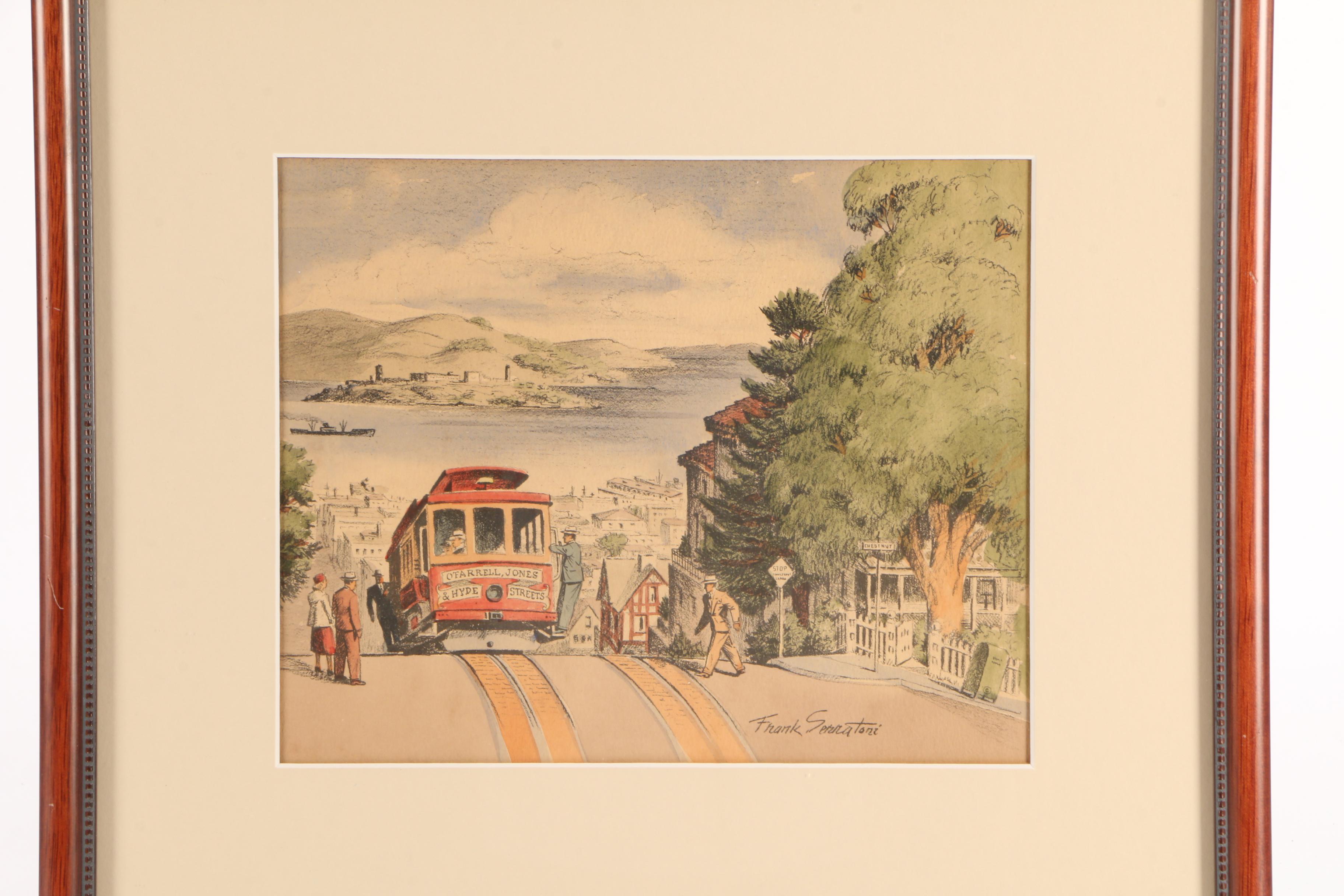 Hand-Colored Lithograph after Frank Serratoni Illustraton