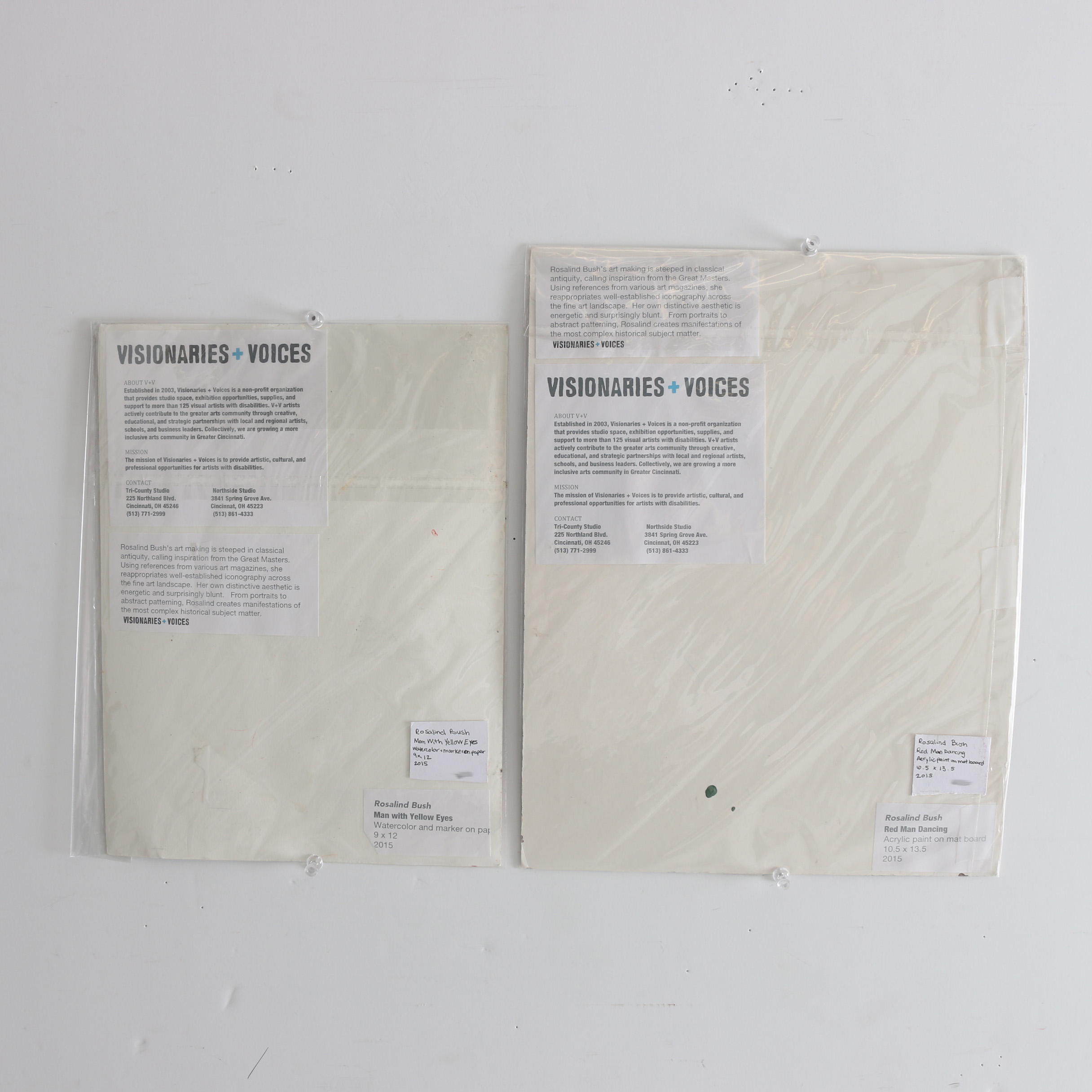 Pair of Rosalind Bush Paintings "Red Man Dancing" and "Man with Yellow Eyes"