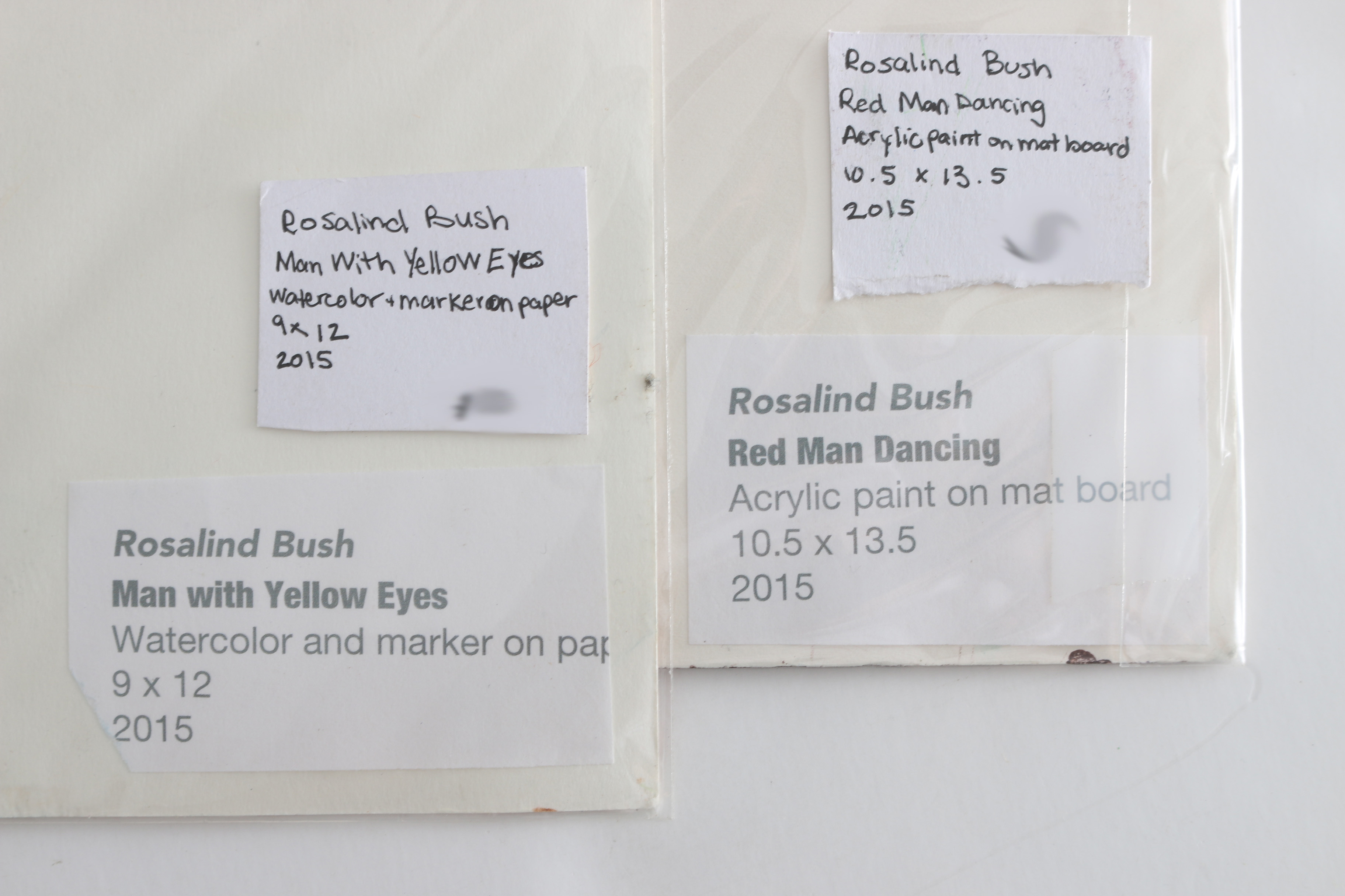 Pair of Rosalind Bush Paintings "Red Man Dancing" and "Man with Yellow Eyes"