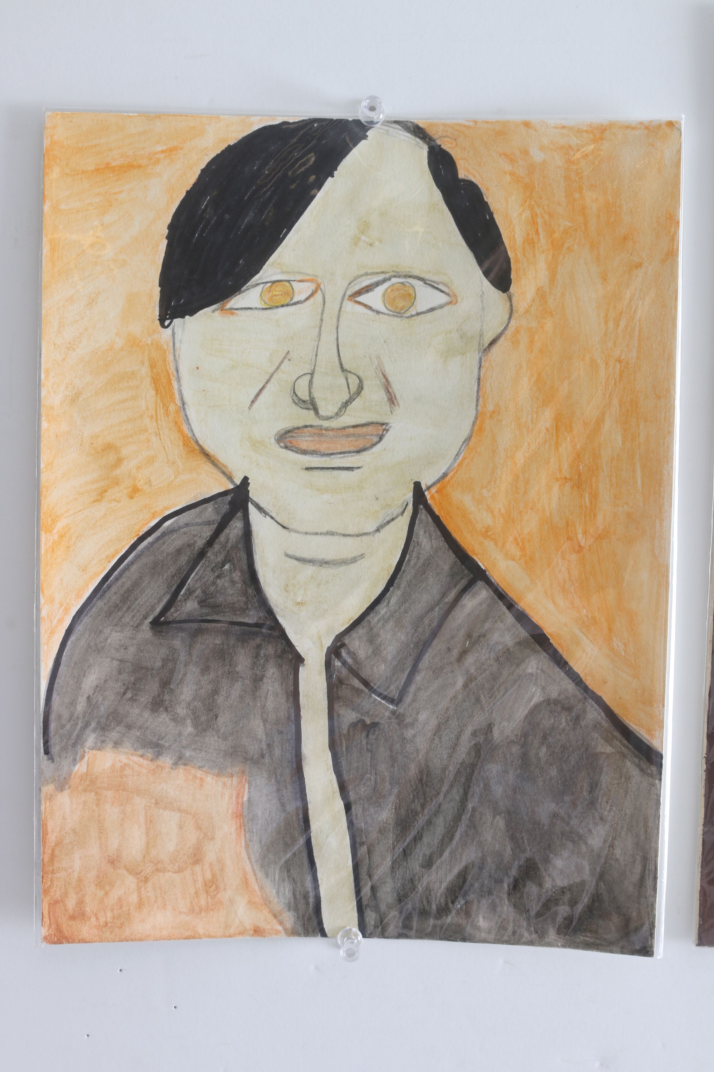 Pair of Rosalind Bush Paintings "Red Man Dancing" and "Man with Yellow Eyes"