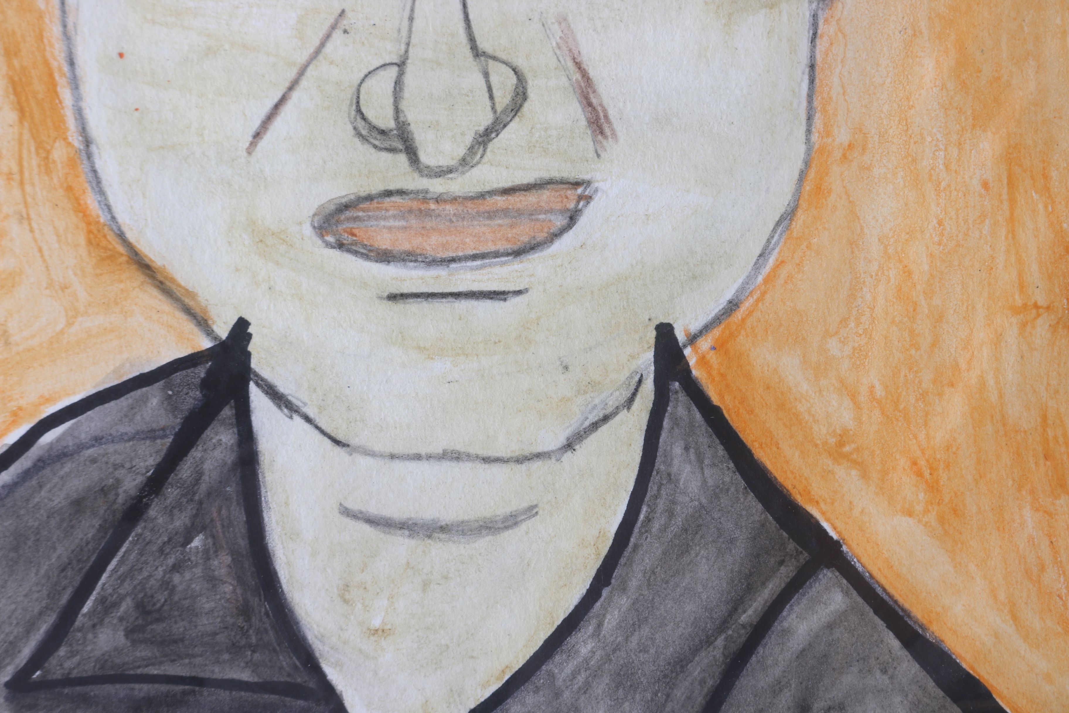 Pair of Rosalind Bush Paintings "Red Man Dancing" and "Man with Yellow Eyes"