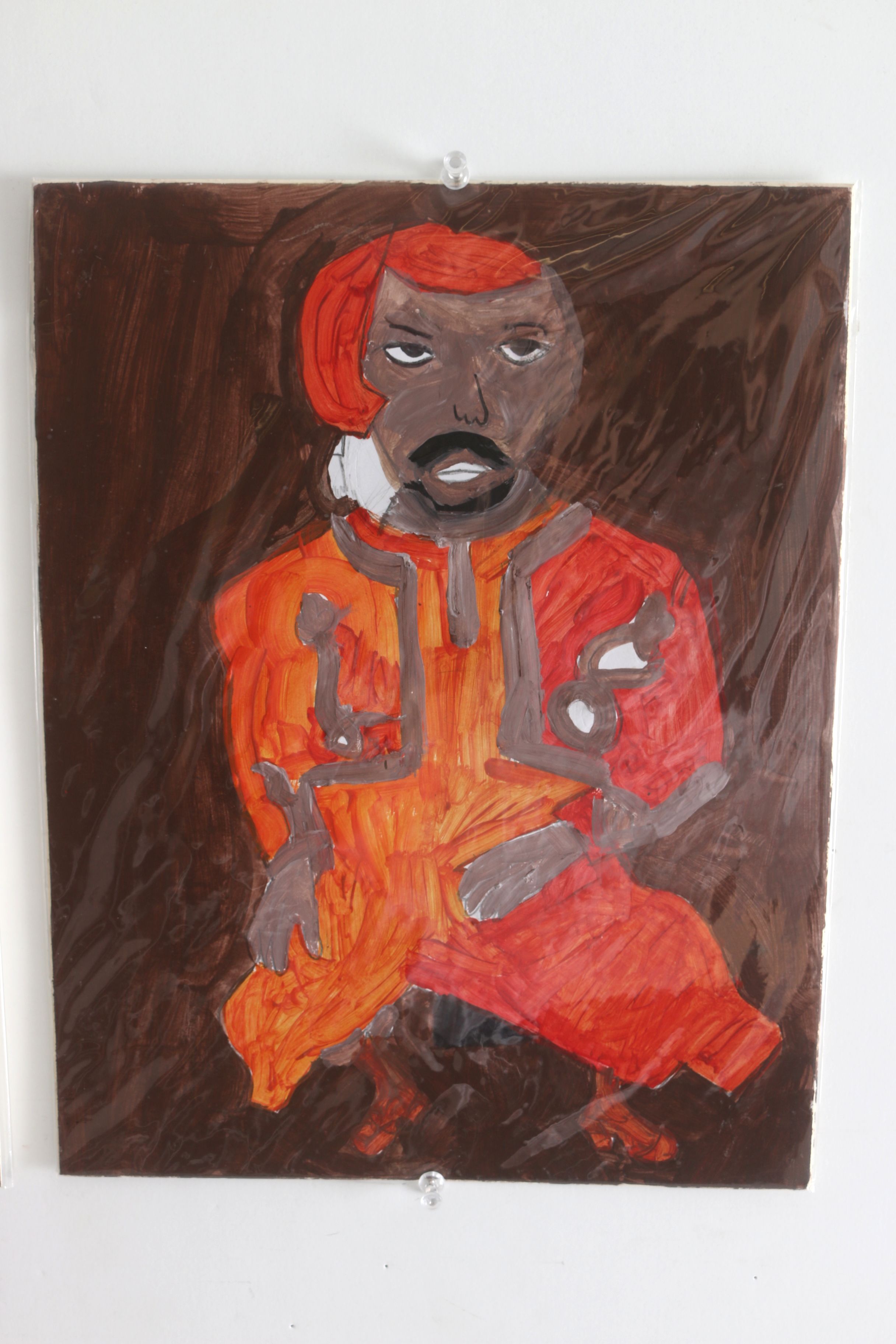 Pair of Rosalind Bush Paintings "Red Man Dancing" and "Man with Yellow Eyes"