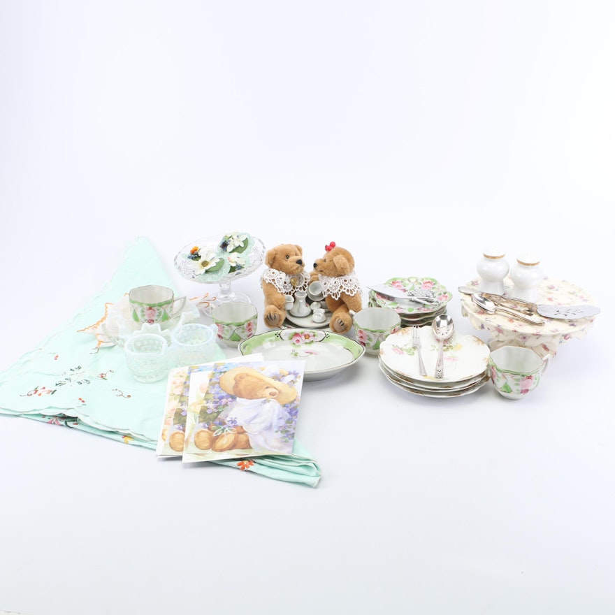 Tableware Including Antique Delinières Porcelain Plates with Lynn's Teddy Bears