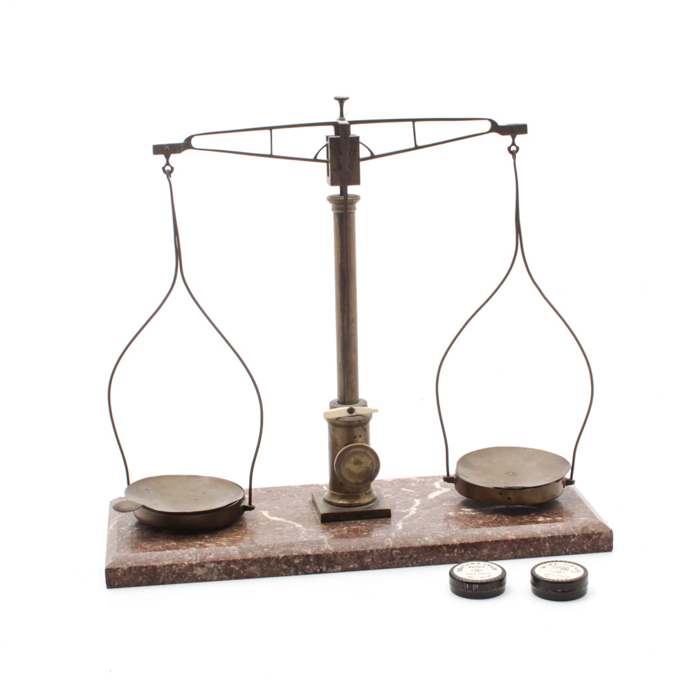 Antique Brass and Marble Balance Scale