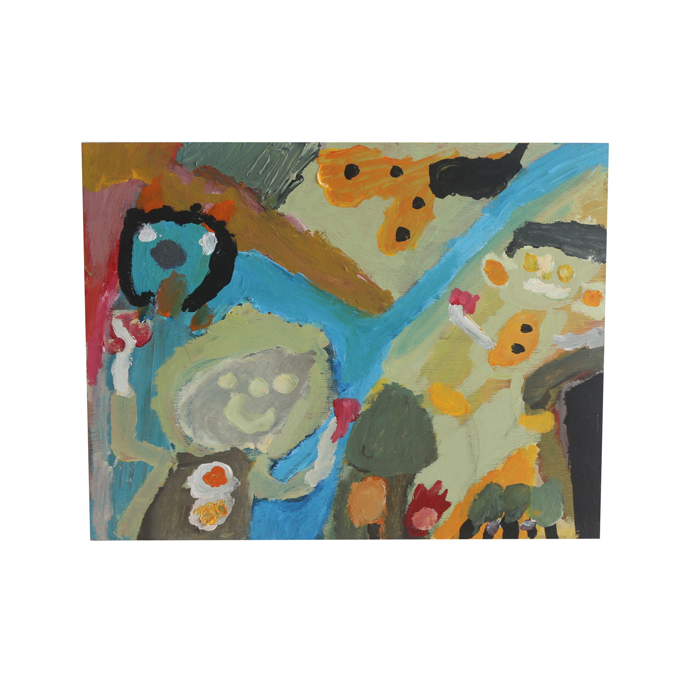 David Callahan 2011 Acrylic Painting on Wood "Dogs and Family"