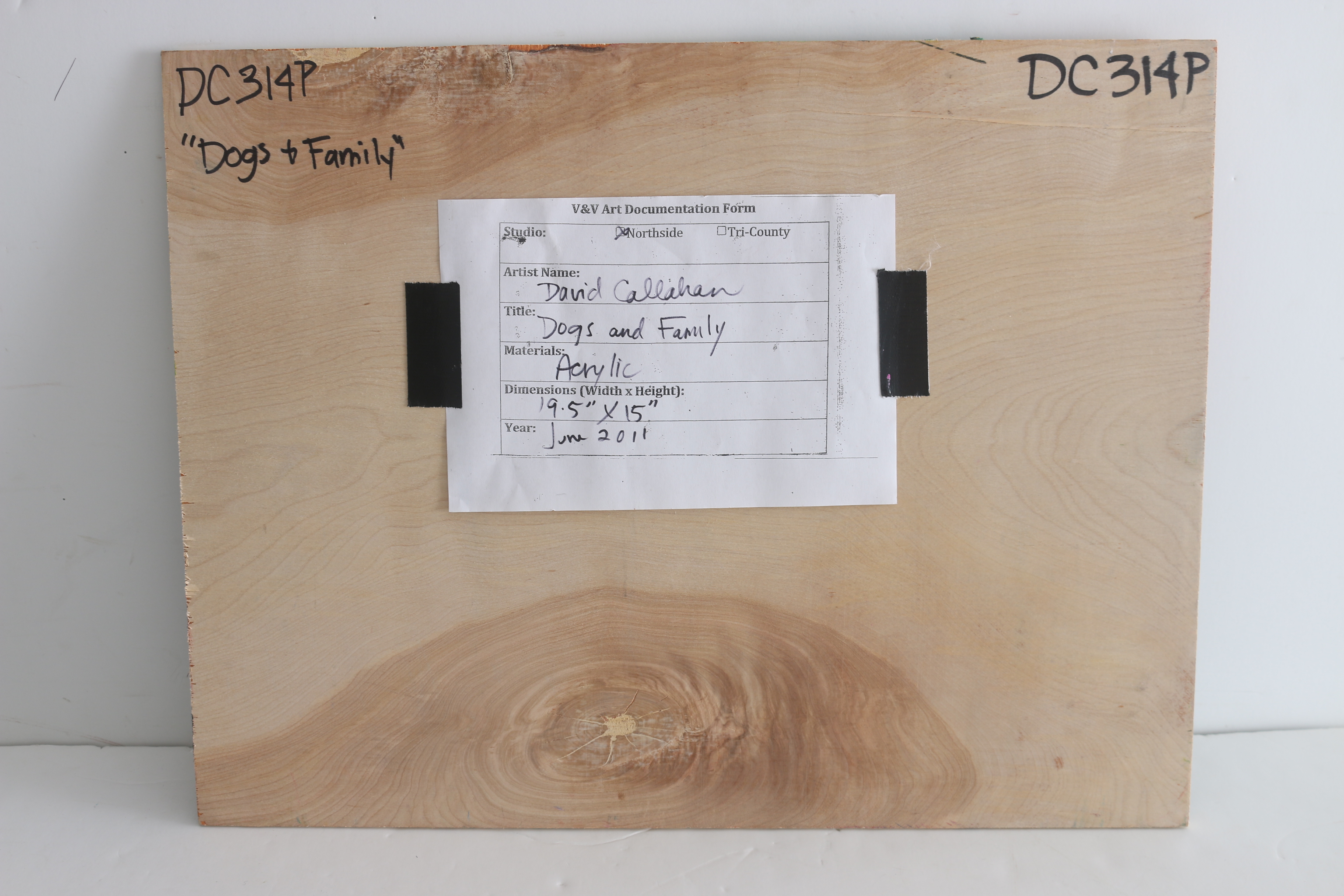 David Callahan 2011 Acrylic Painting on Wood "Dogs and Family"