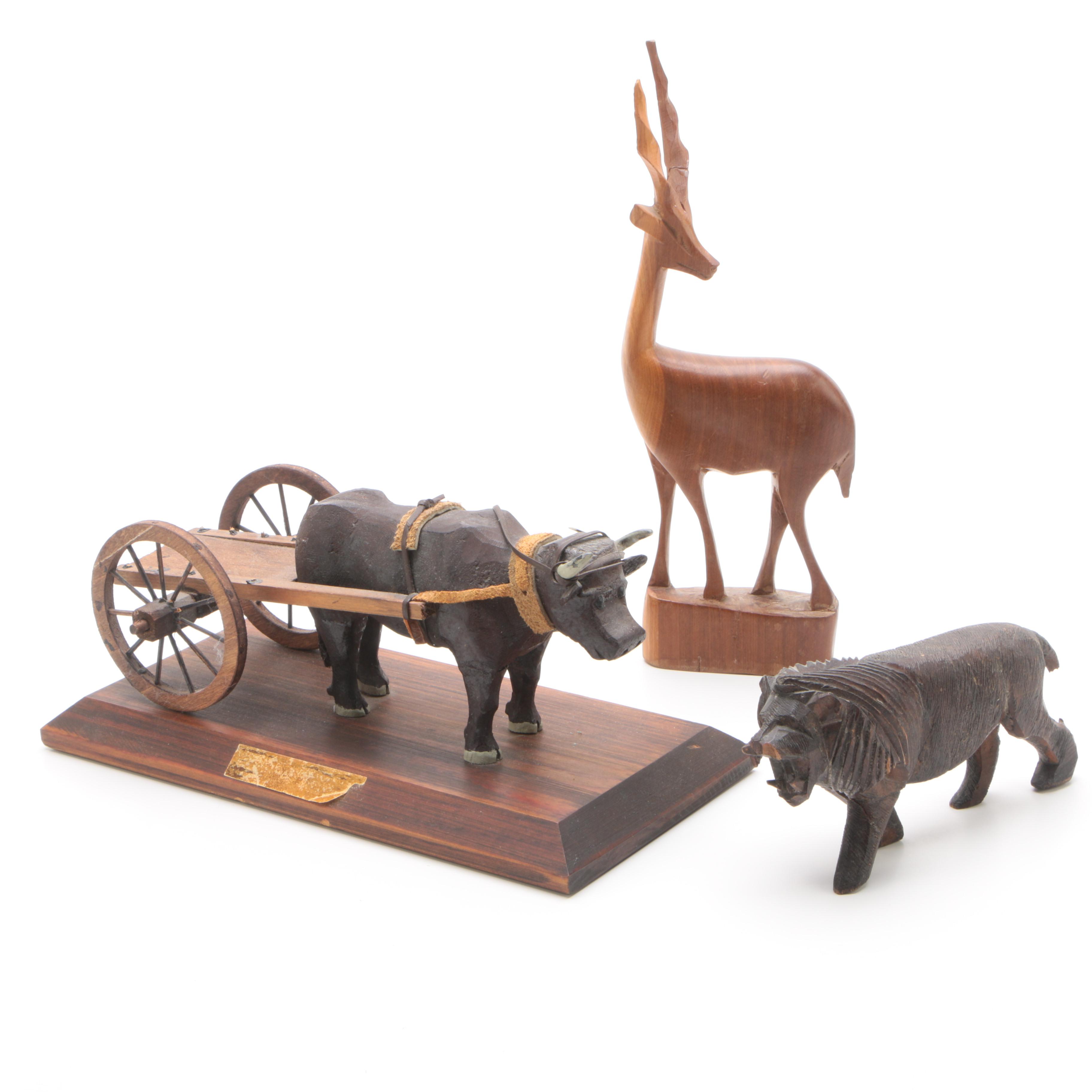 Hand Carved Animal Figurines Featuring Industrial Workshop