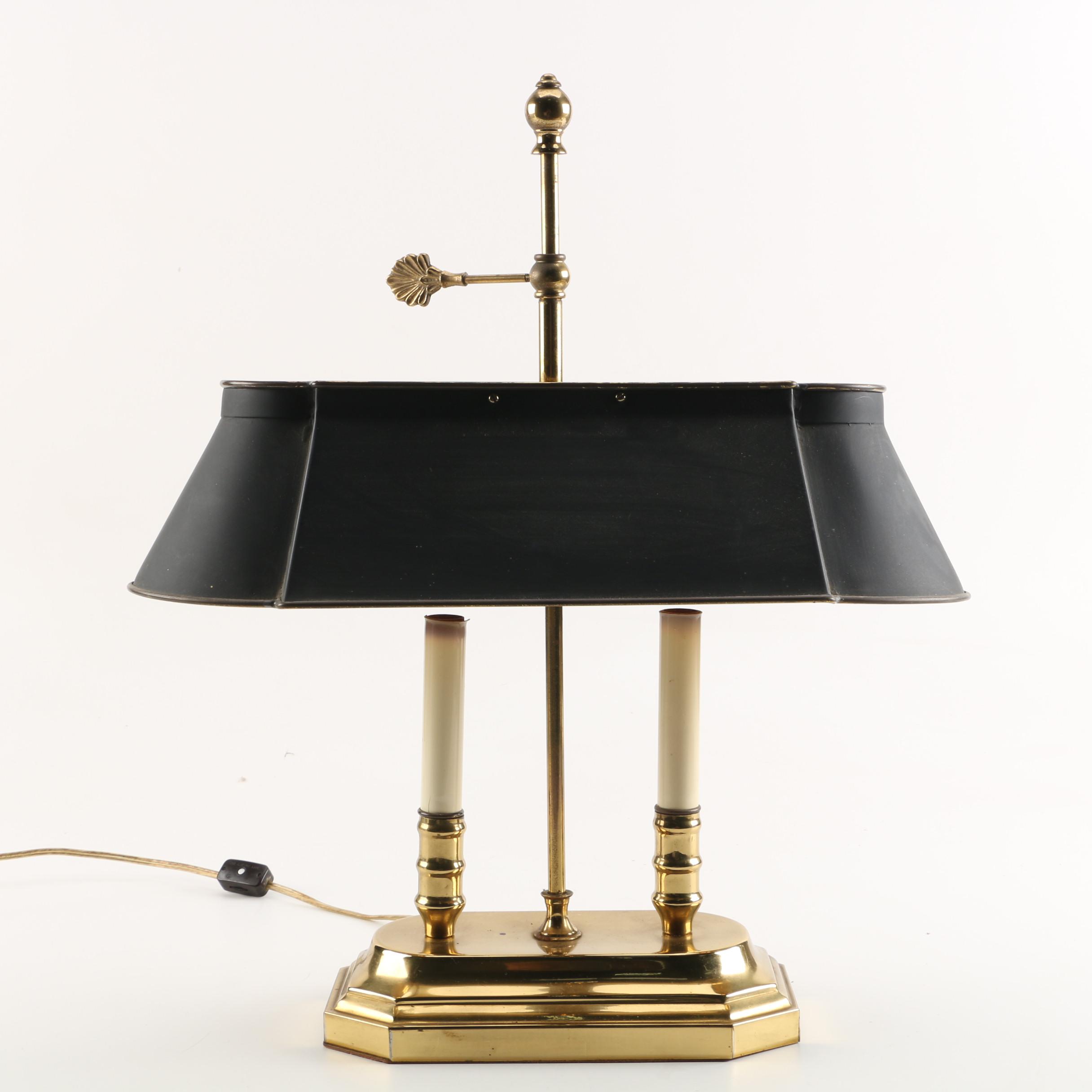 Vintage Bouillotte Style Brass Tone Table Lamp