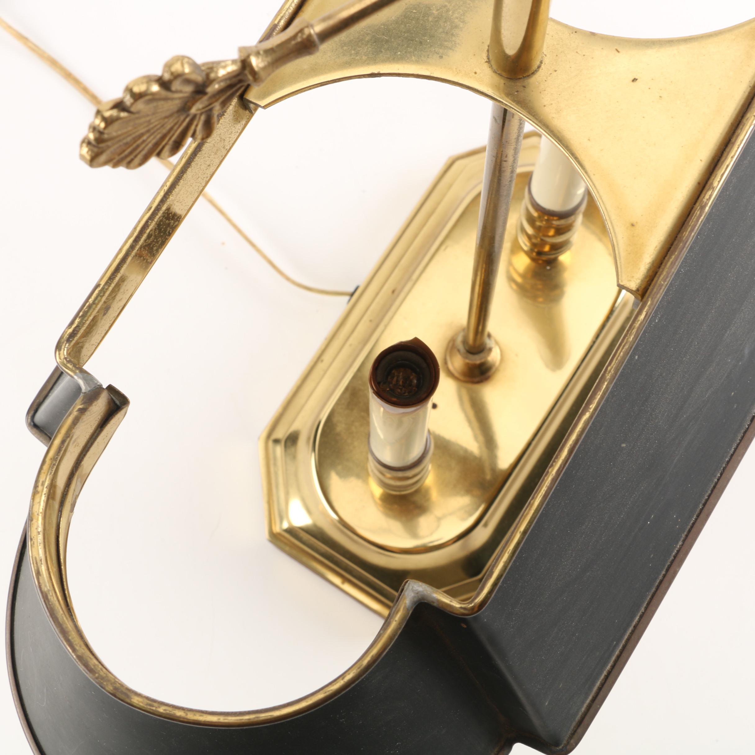 Vintage Bouillotte Style Brass Tone Table Lamp