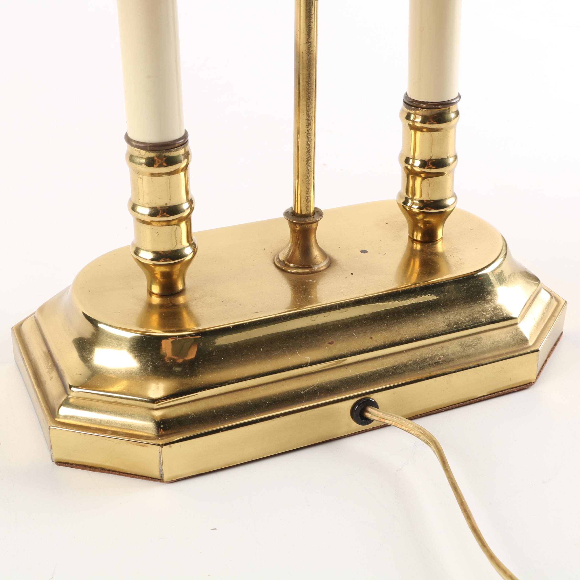 Vintage Bouillotte Style Brass Tone Table Lamp